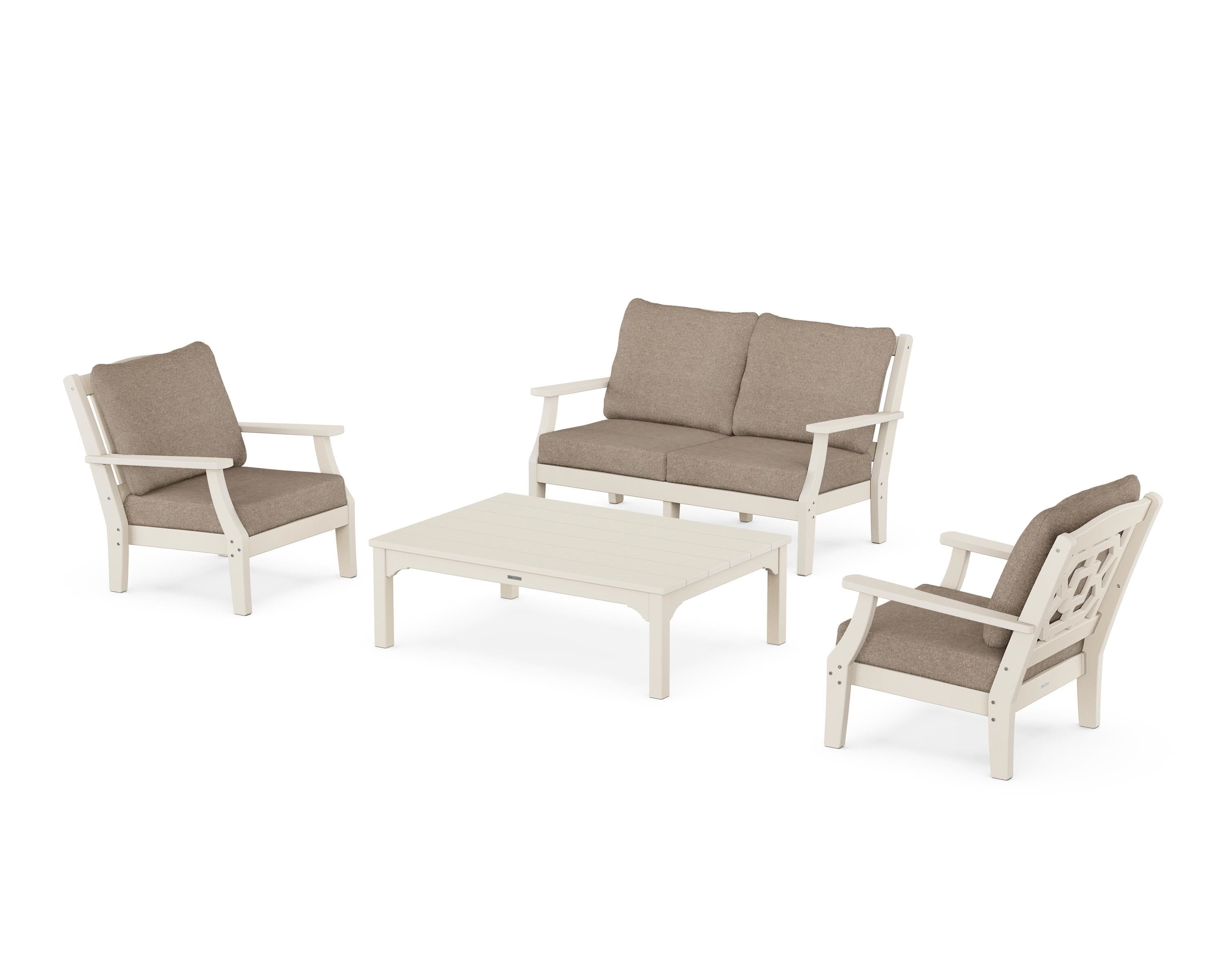 Martha Stewart by POLYWOOD Chinoiserie 4-Piece Deep Seating Set with Loveseat in Sand / Spiced Burlap