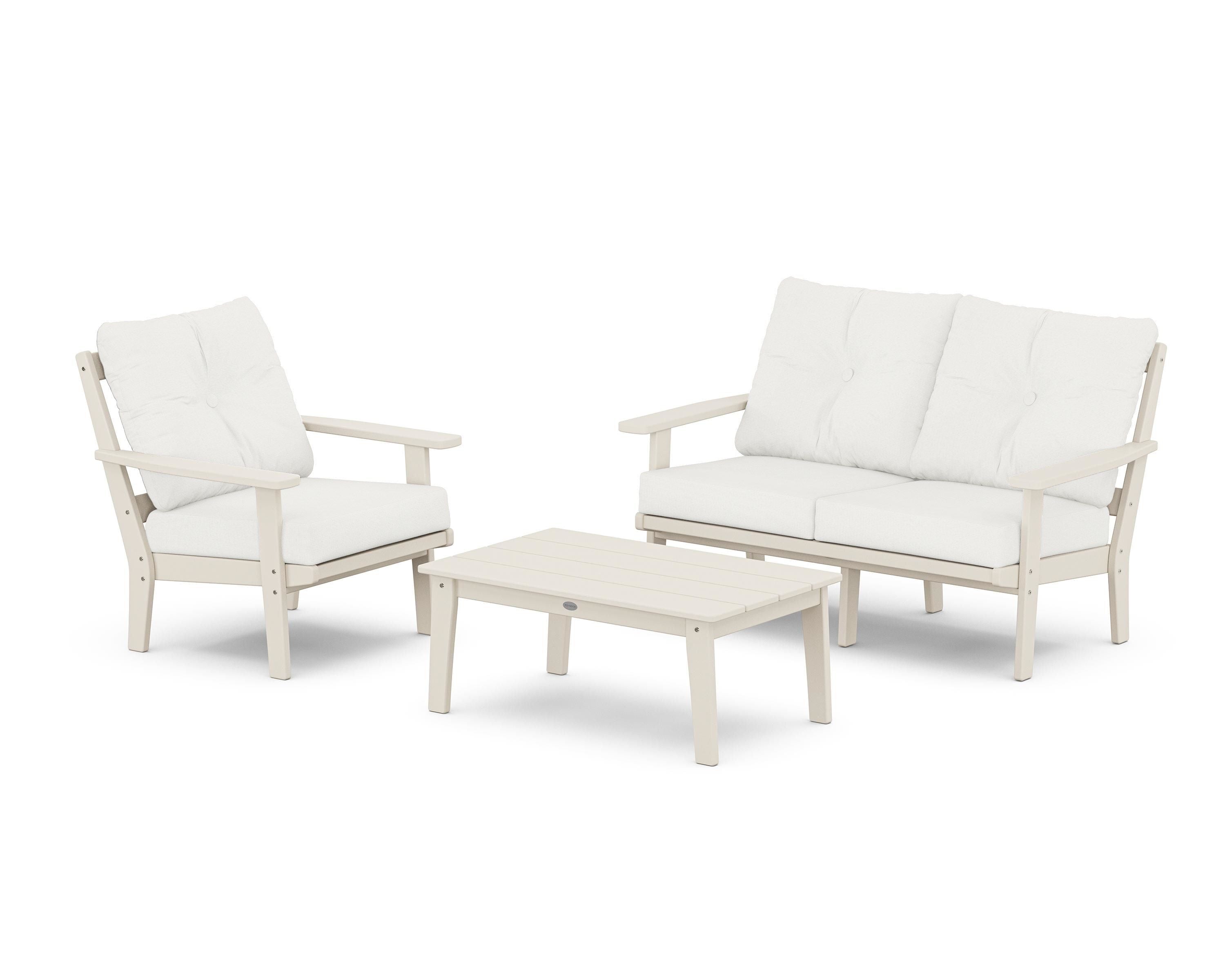 POLYWOOD Prairie 3-Piece Deep Seating Set with Loveseat in Sand / Natural Linen
