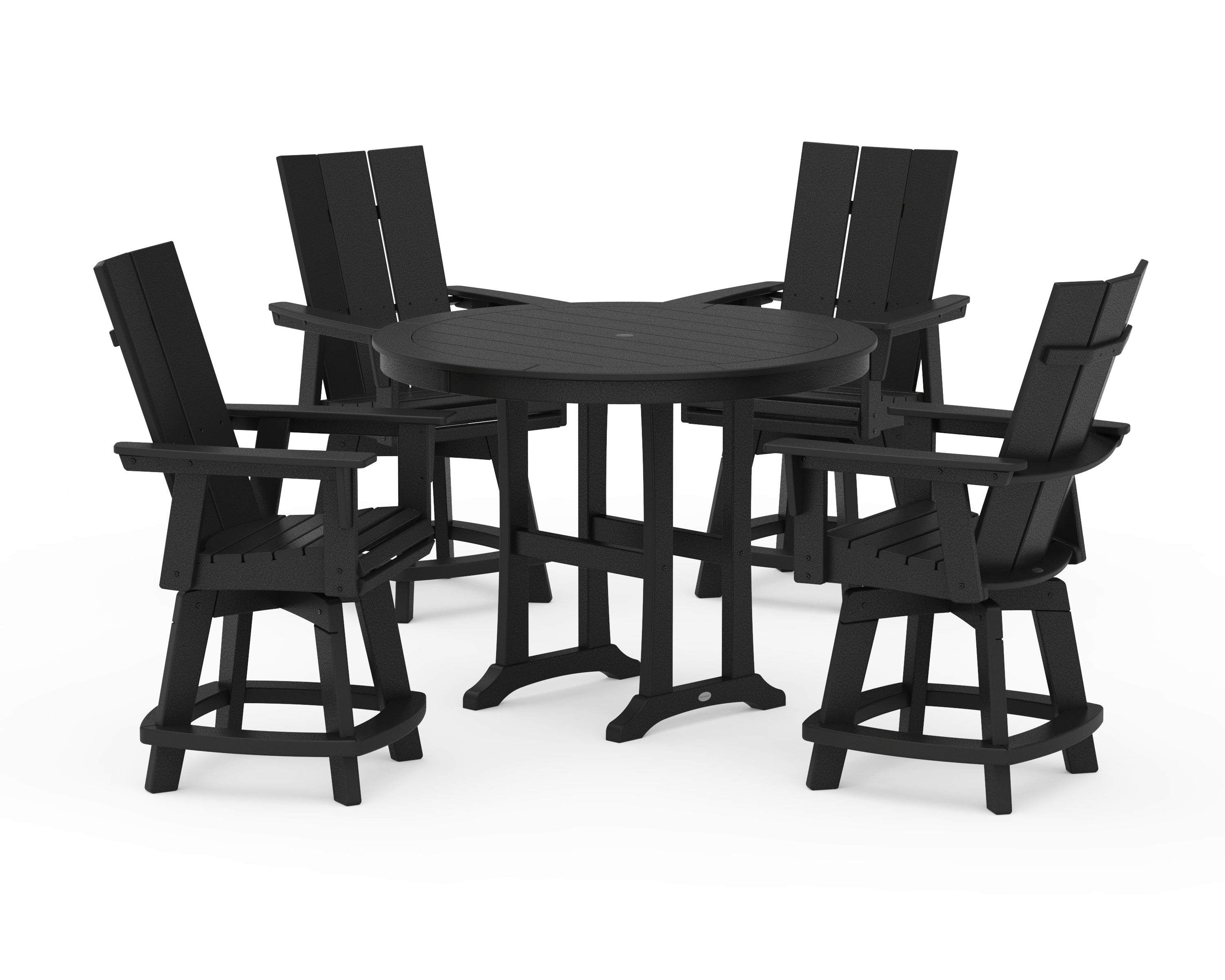 POLYWOOD 5-Piece Modern Swivel Counter Set in Black