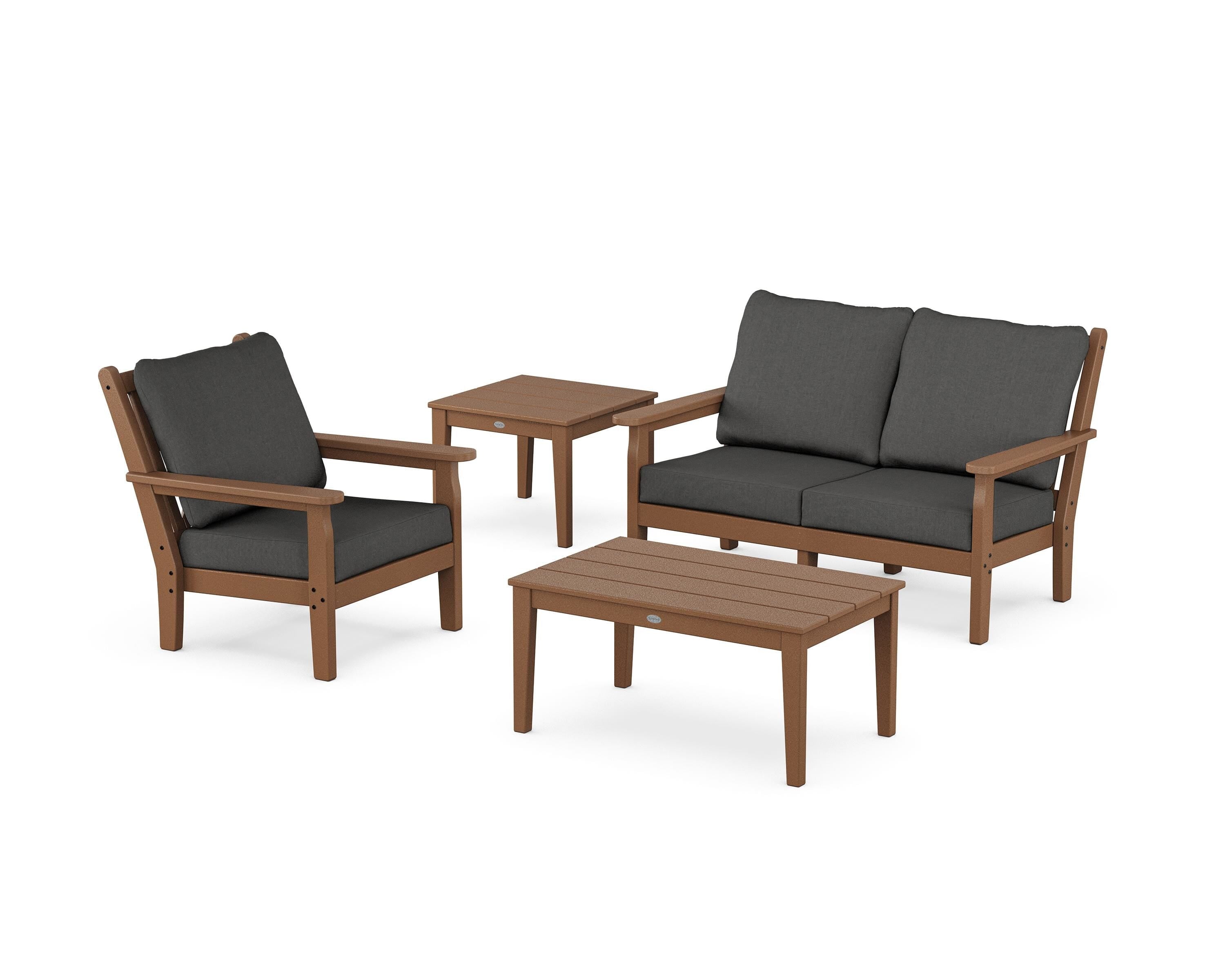 POLYWOOD Chippendale 4-Piece Deep Seating Set in Teak / Spectrum Carbon