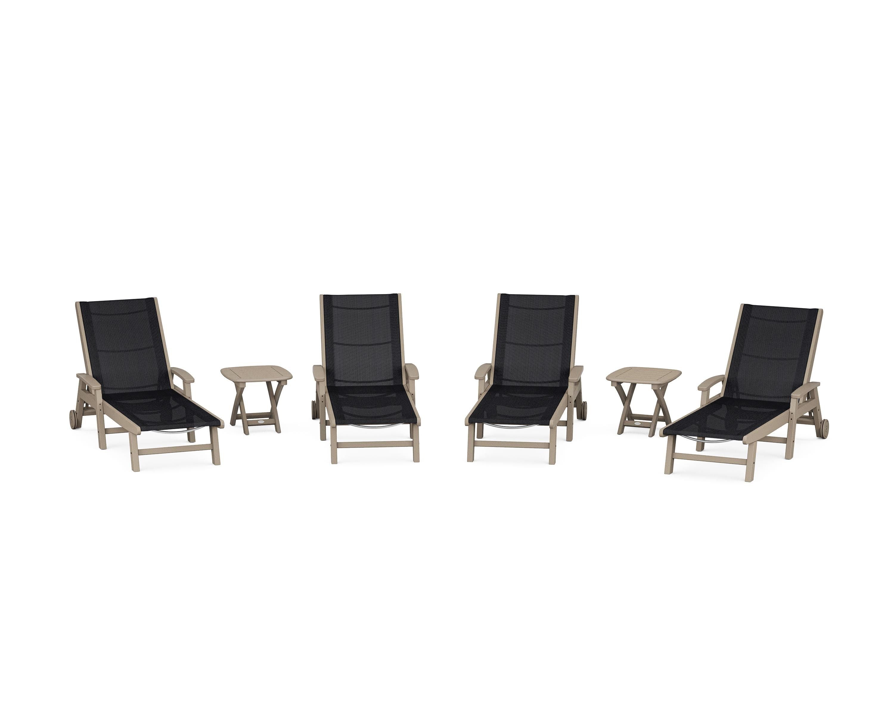 POLYWOOD Coastal Chaise 6-Piece Set with Wheels in Vintage Sahara / Black Sling