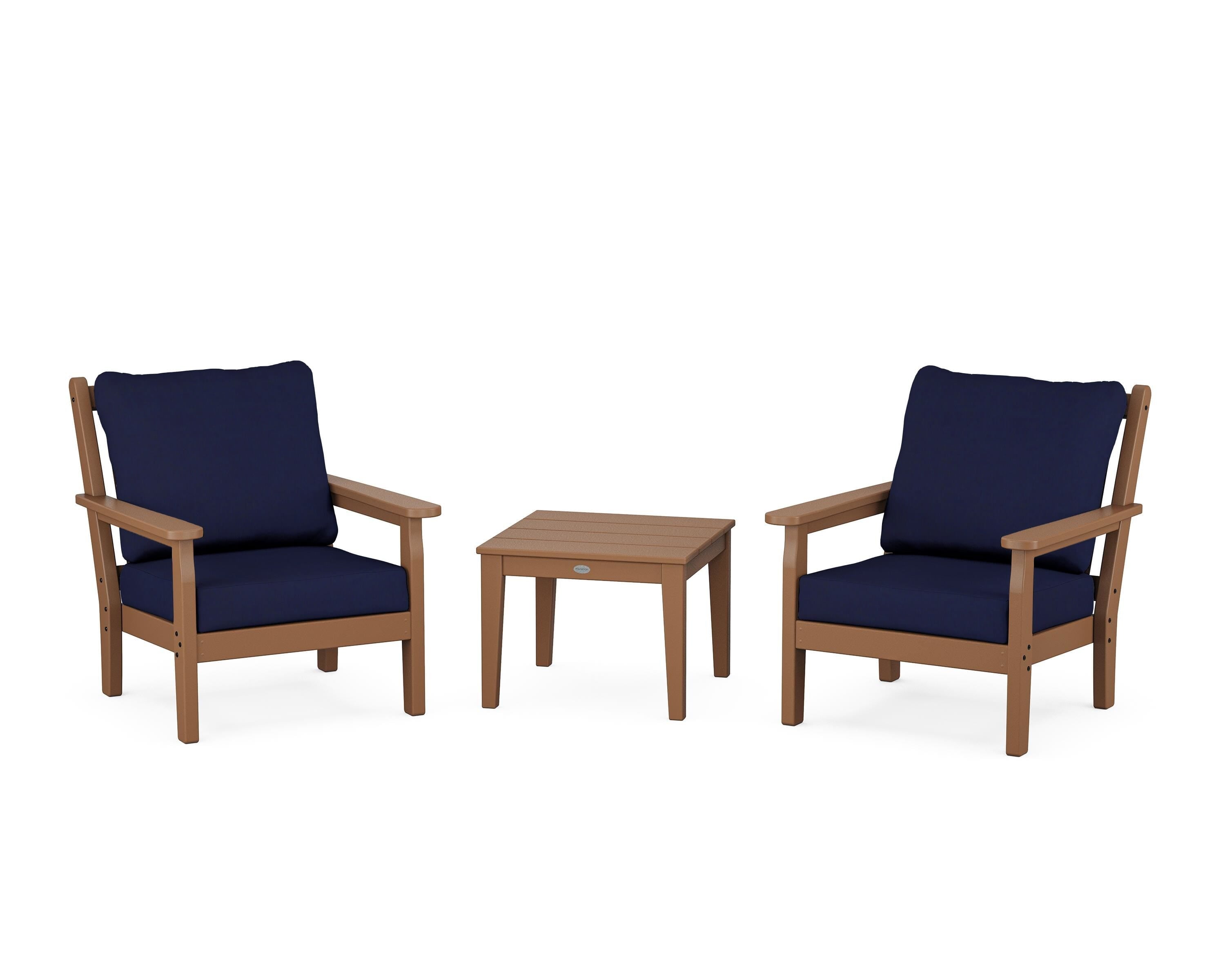 POLYWOOD Chippendale 3-Piece Deep Seating Set in Teak / Navy