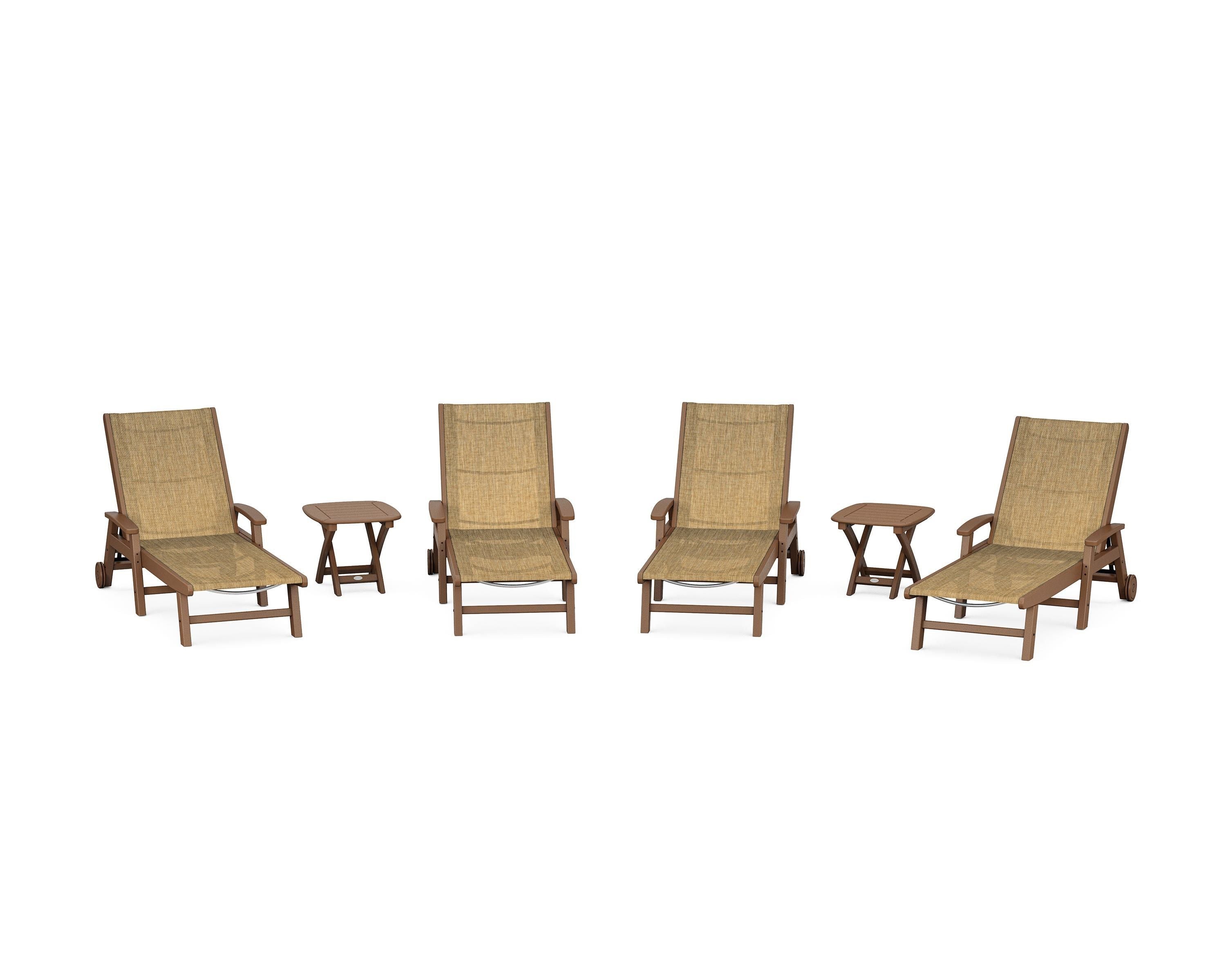 POLYWOOD Coastal Chaise 6-Piece Set with Wheels in Teak / Burlap Sling