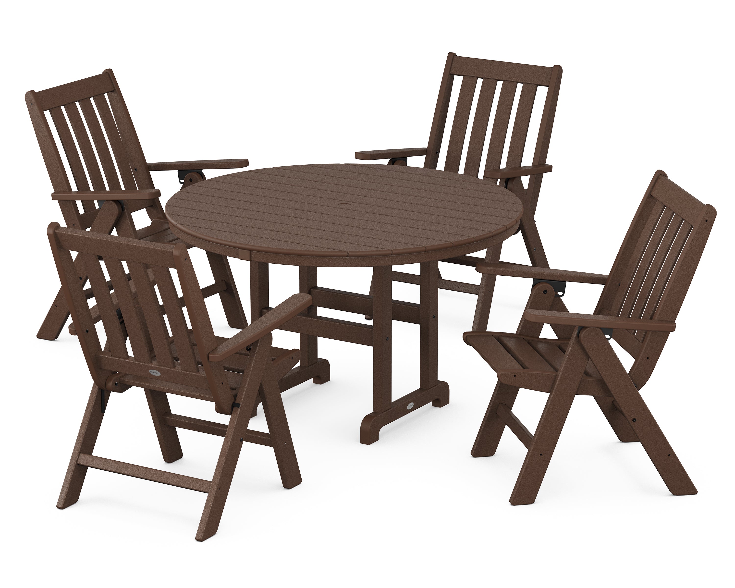 POLYWOOD® Vineyard Folding Chair 5-Piece Round Farmhouse Dining Set in Mahogany