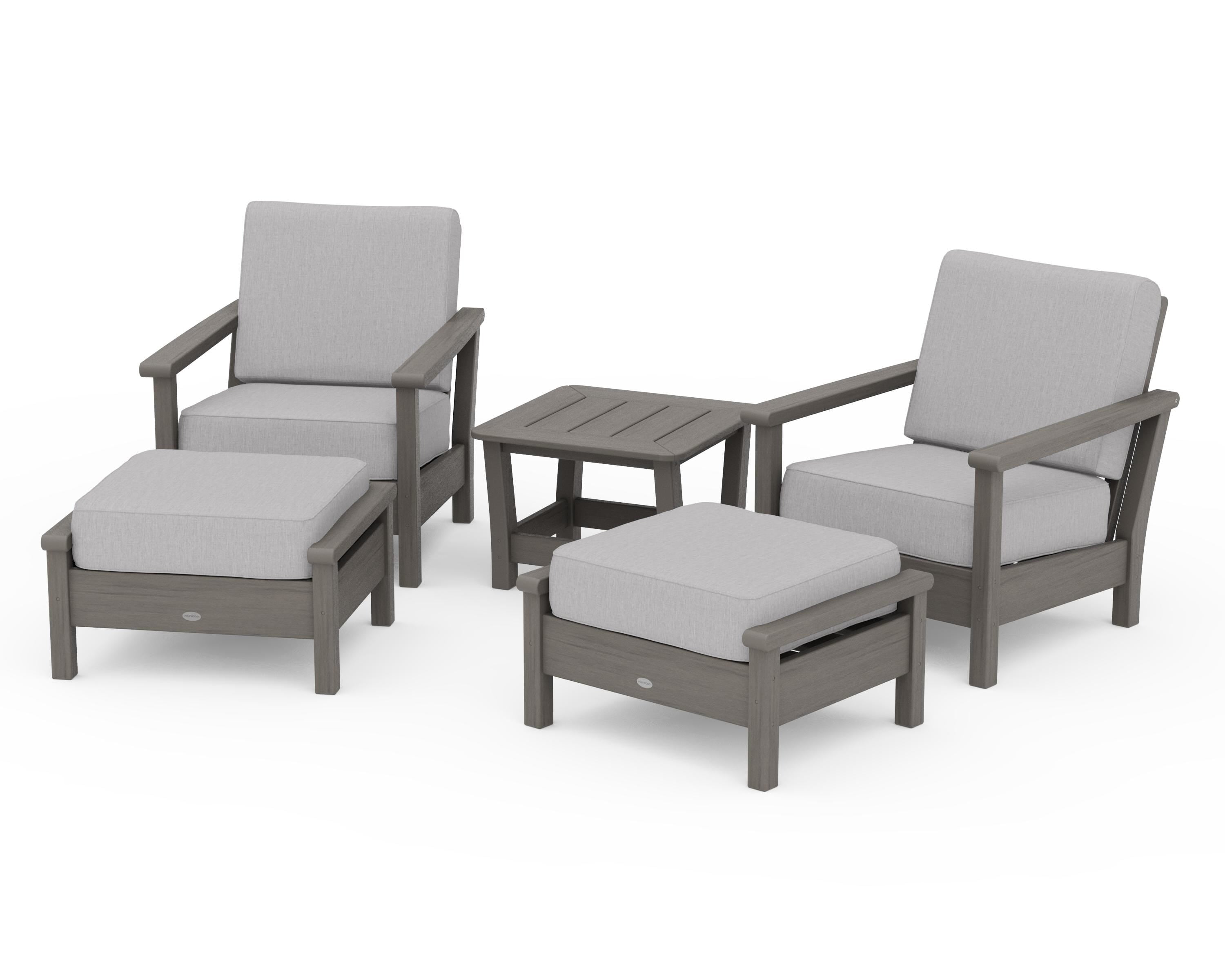 POLYWOOD Harbour 5-Piece Deep Seating Chair Set in Driftwood / Granite