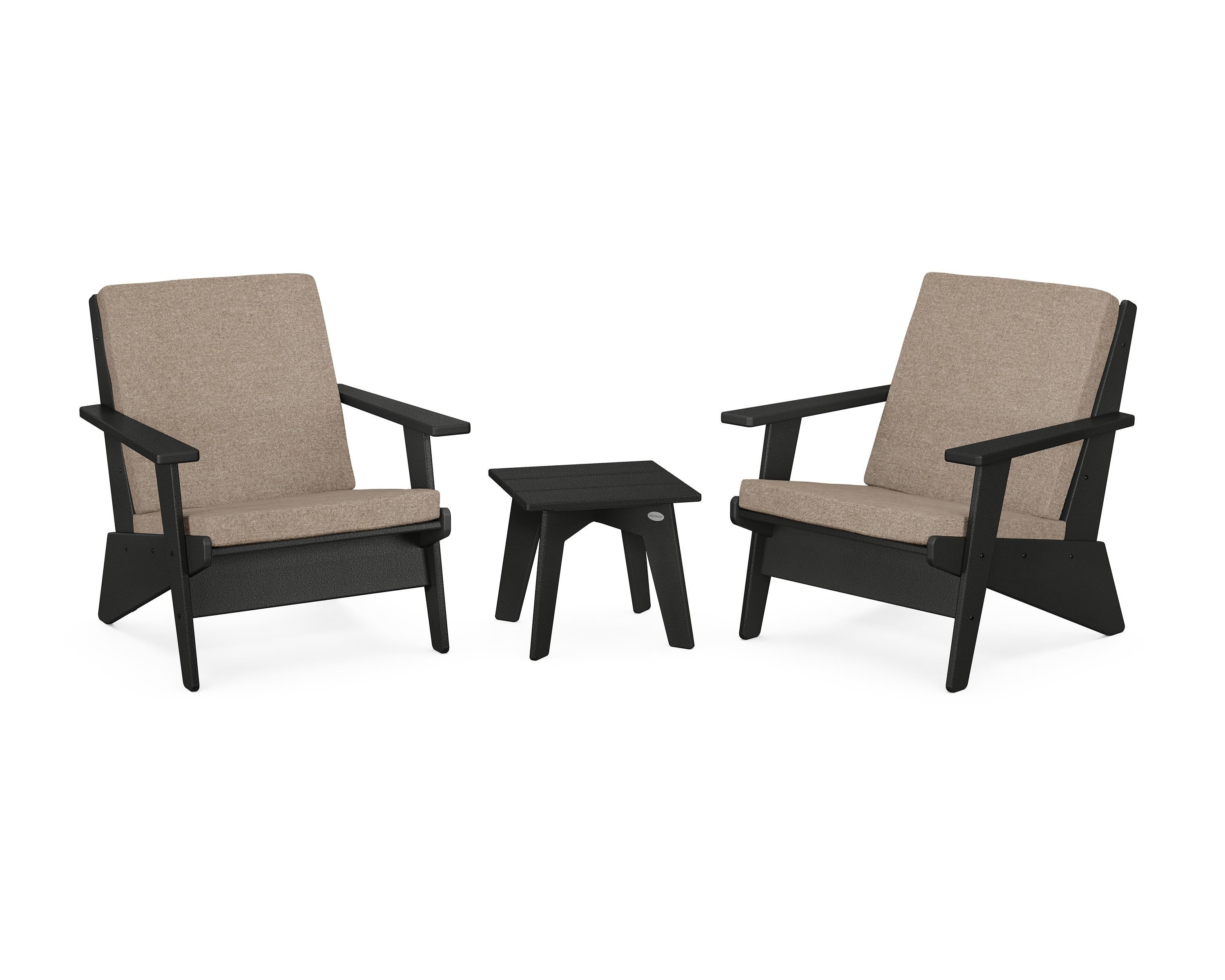 POLYWOOD Riviera Modern Lounge 3-Piece Set in Black / Spiced Burlap