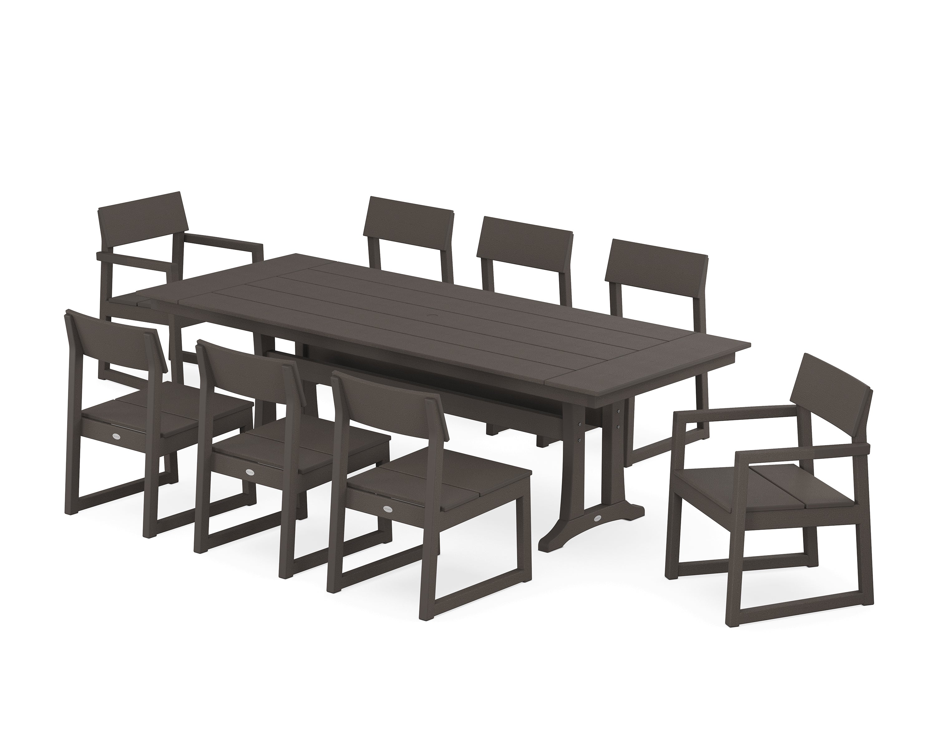 POLYWOOD® EDGE 9-Piece Farmhouse Dining Set with Trestle Legs in Vintage Coffee