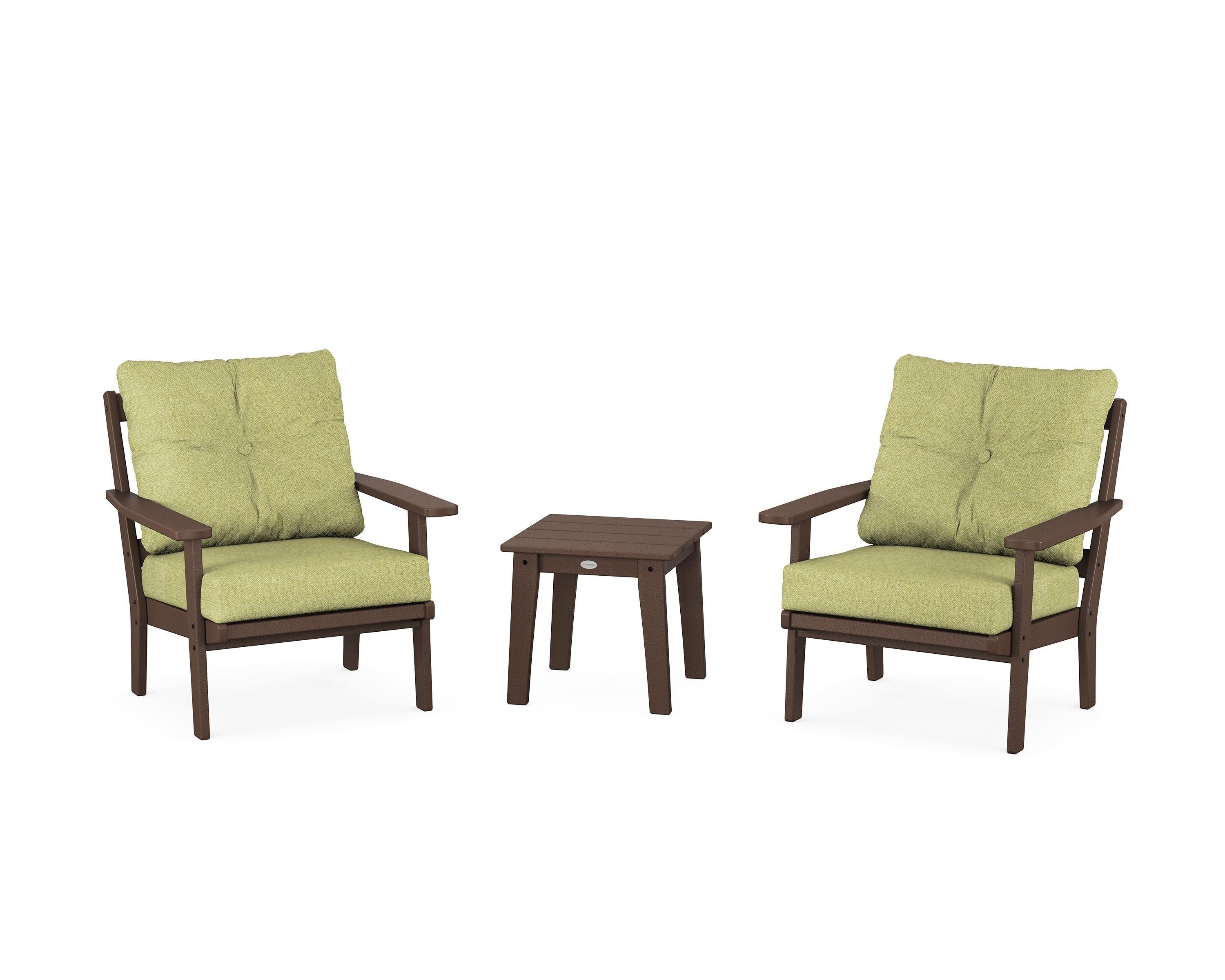 POLYWOOD Prairie 3-Piece Deep Seating Set in Mahogany / Chartreuse Boucle