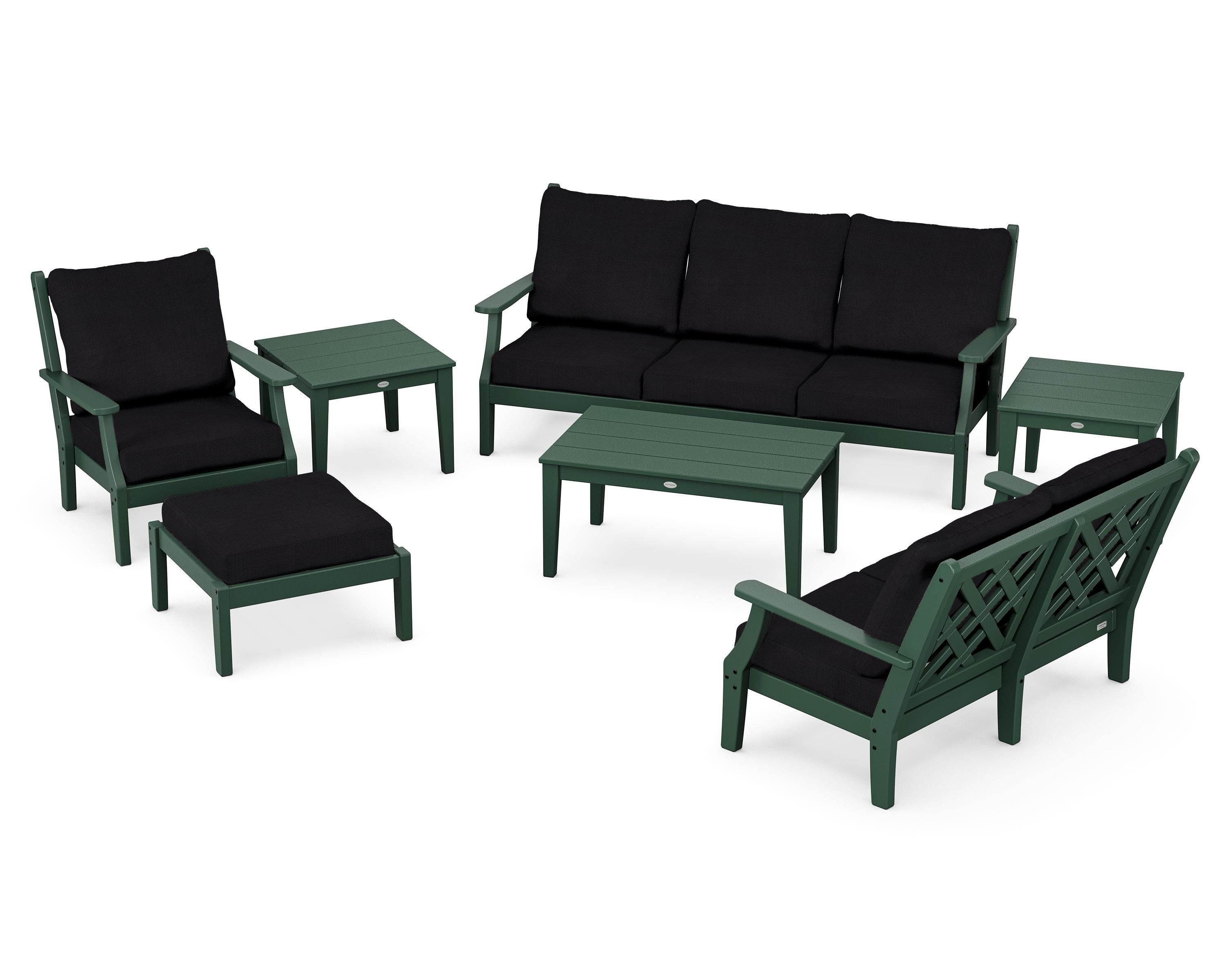 Country Living Wovendale 7-Piece Deep Seating Set in Green / Midnight Linen