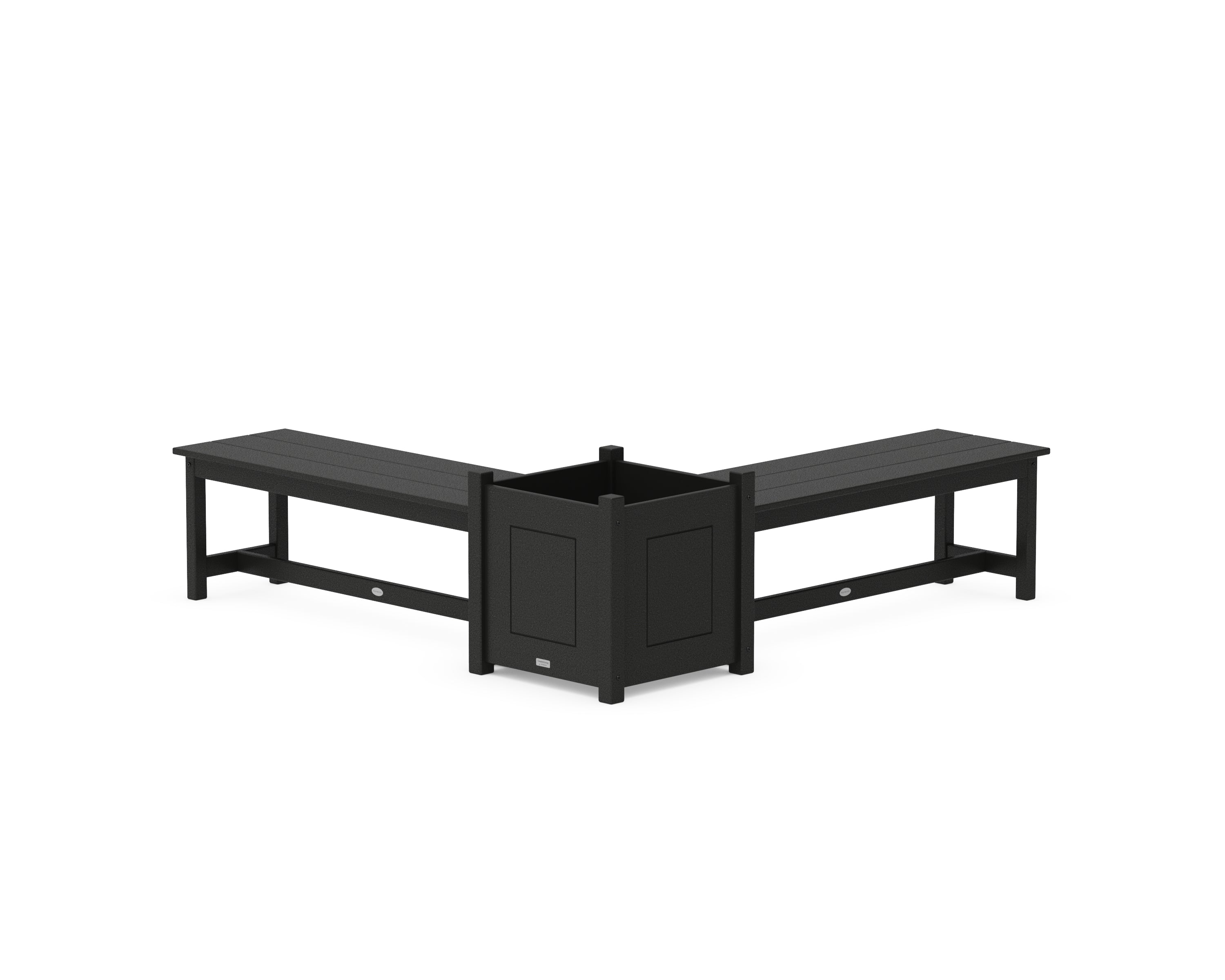 POLYWOOD 48" Country Living L- Shaped Planter Bench Set- Large in Black