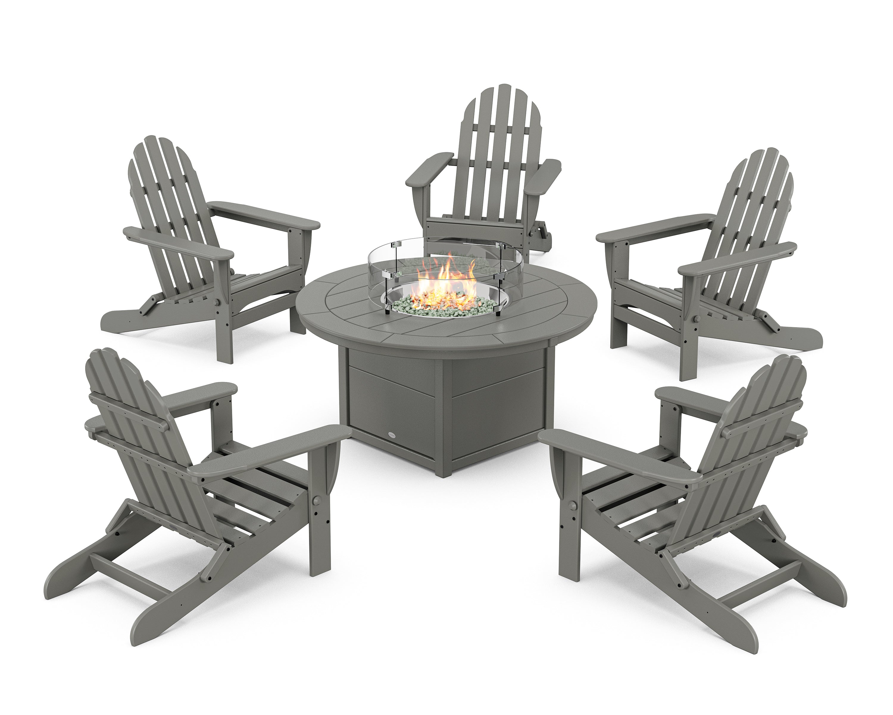 POLYWOOD® Classic Folding Adirondack 6-Piece Conversation Set with Fire Pit Table in Slate Grey