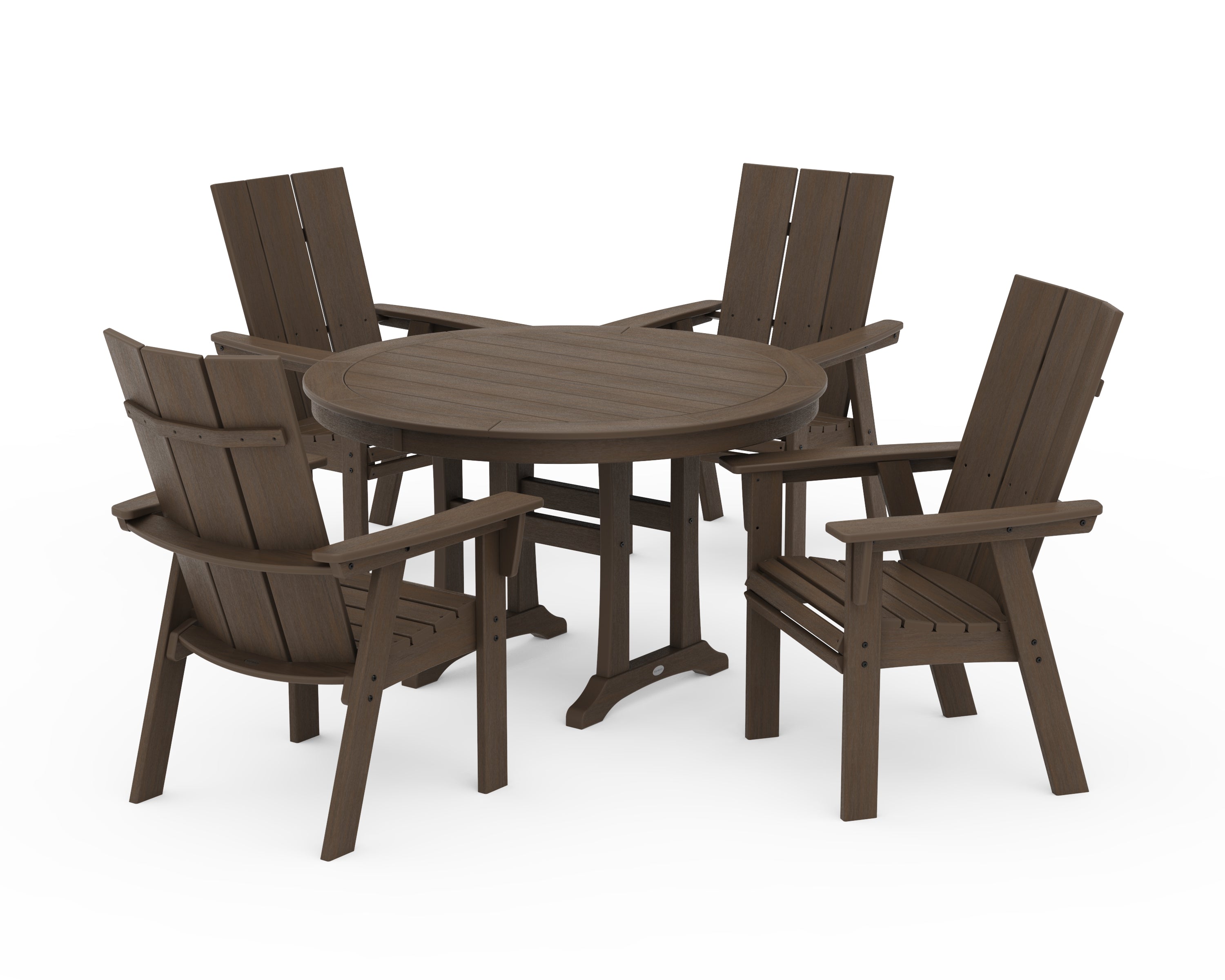POLYWOOD Modern Curveback Adirondack 5-Piece Nautical Trestle Dining Set in Kona