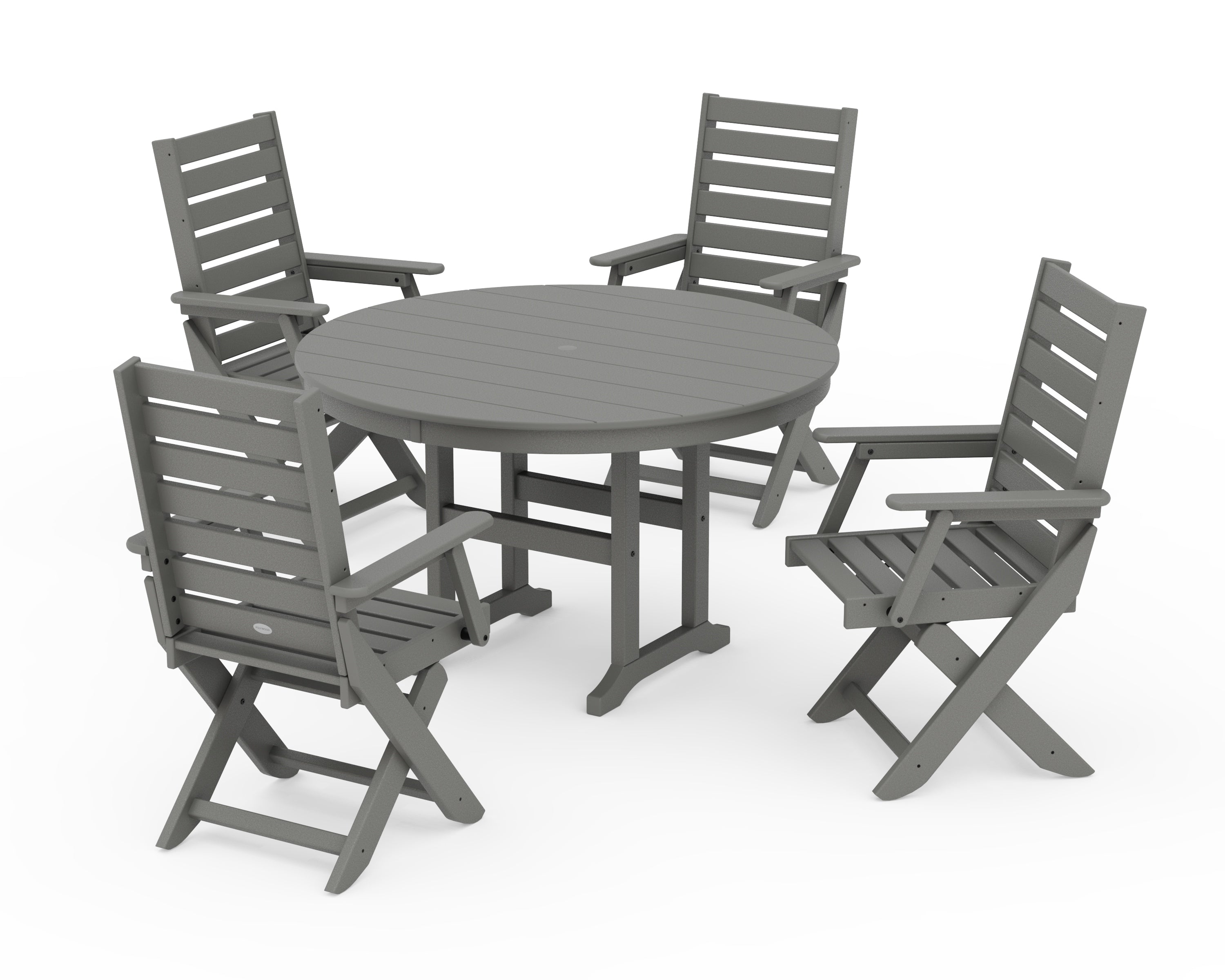 POLYWOOD Captain Folding Chair 5-Piece Round Dining Set in Slate Grey