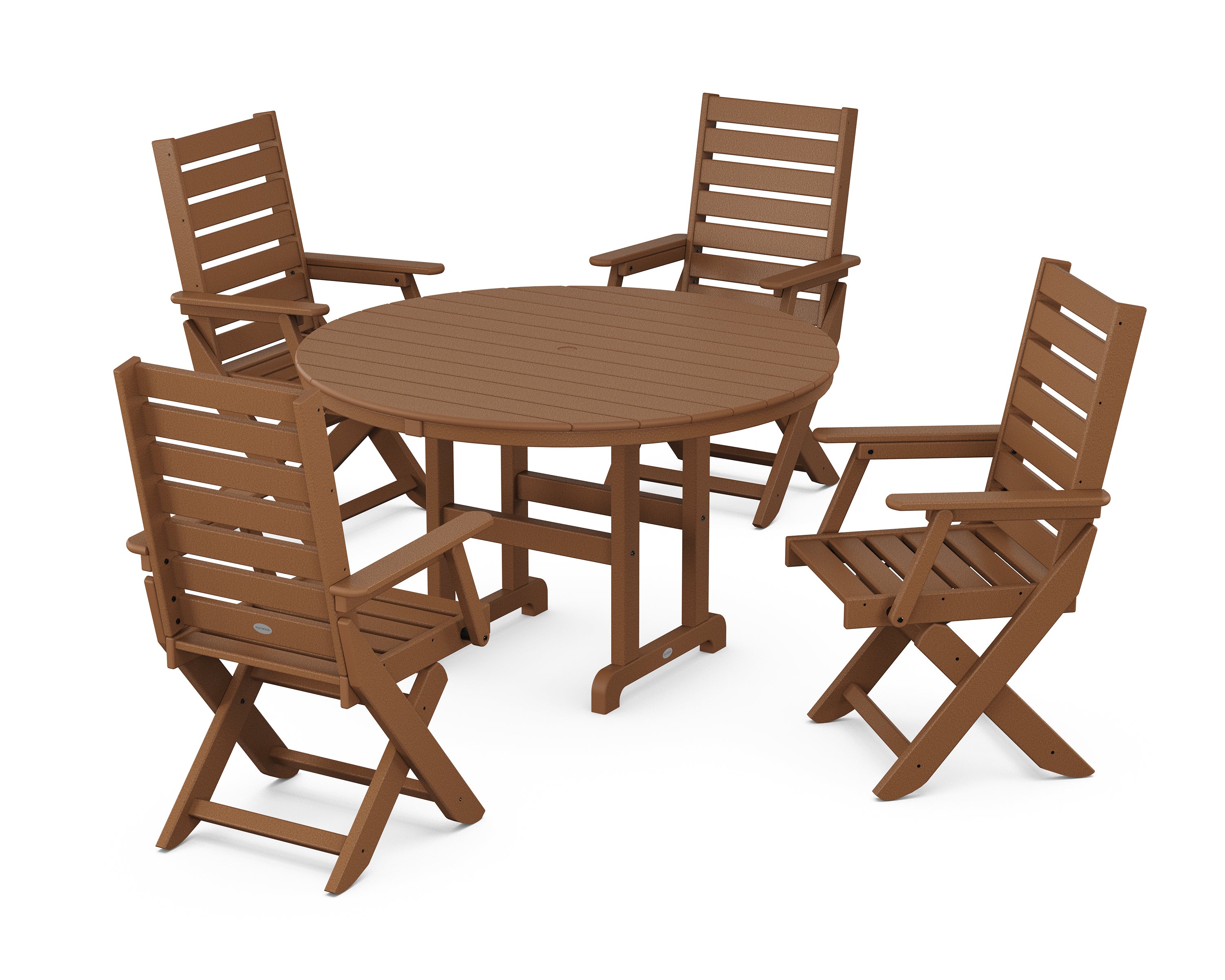 POLYWOOD® Captain Folding Chair 5-Piece Round Dining Set in Teak