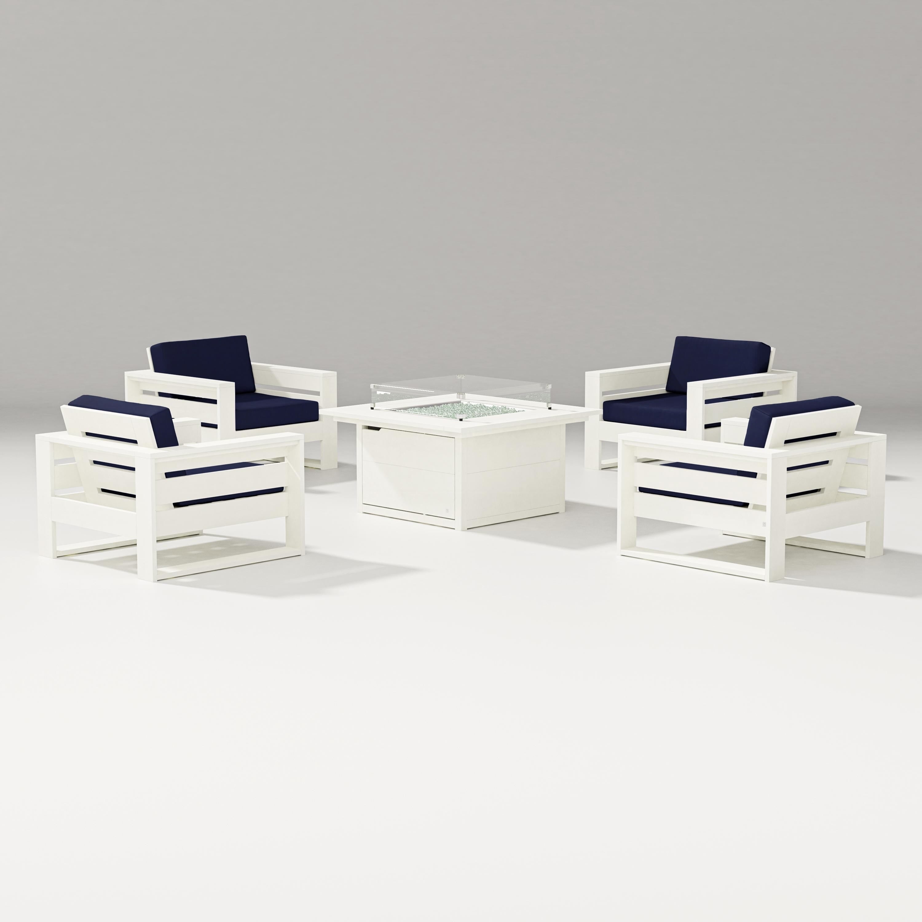PW Designer Series Latitude 5-Piece Lounge Fire Table Set in Vintage White / Navy