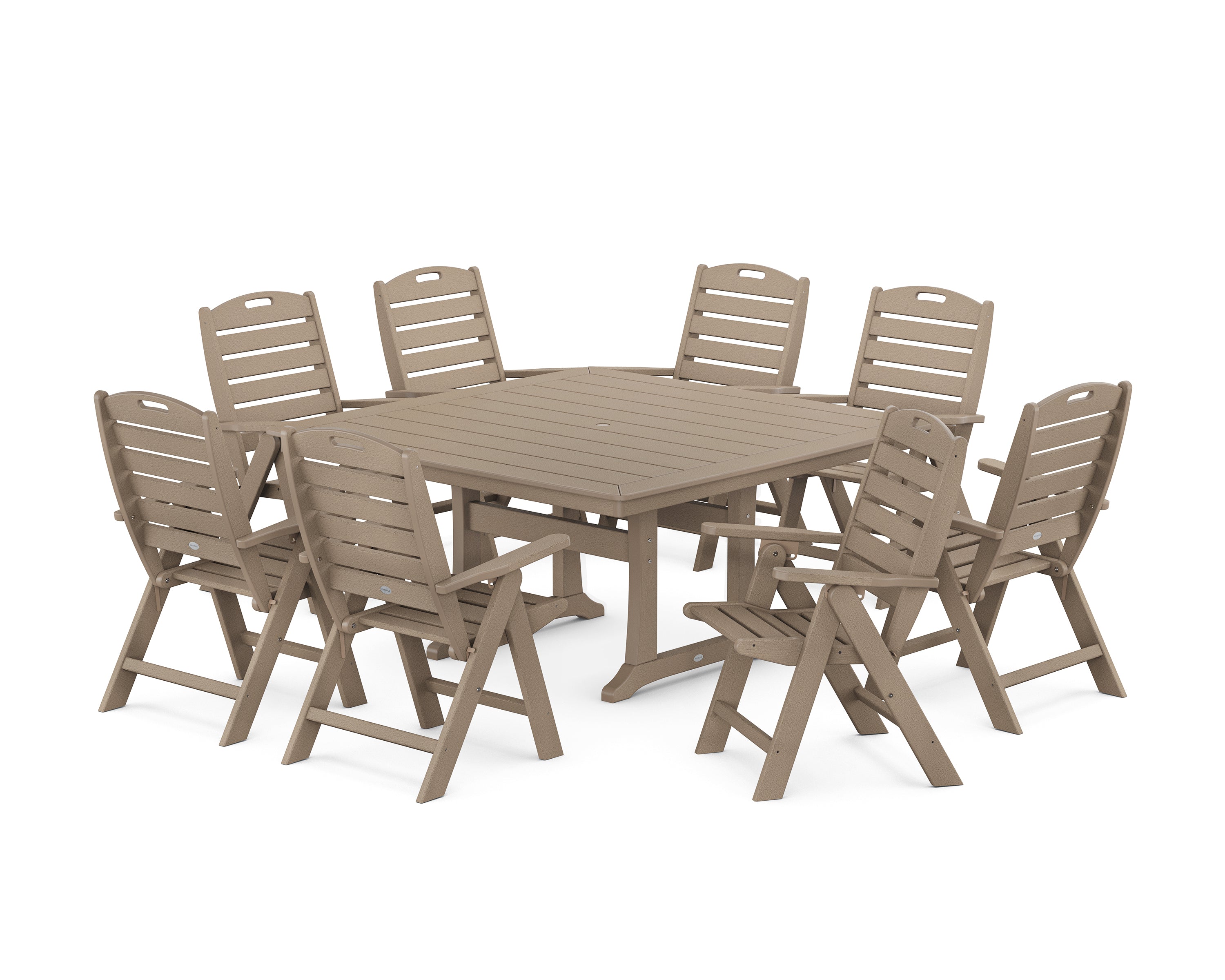 POLYWOOD Nautical Highback 9-Piece Square Dining Set with Trestle Legs in Vintage Sahara