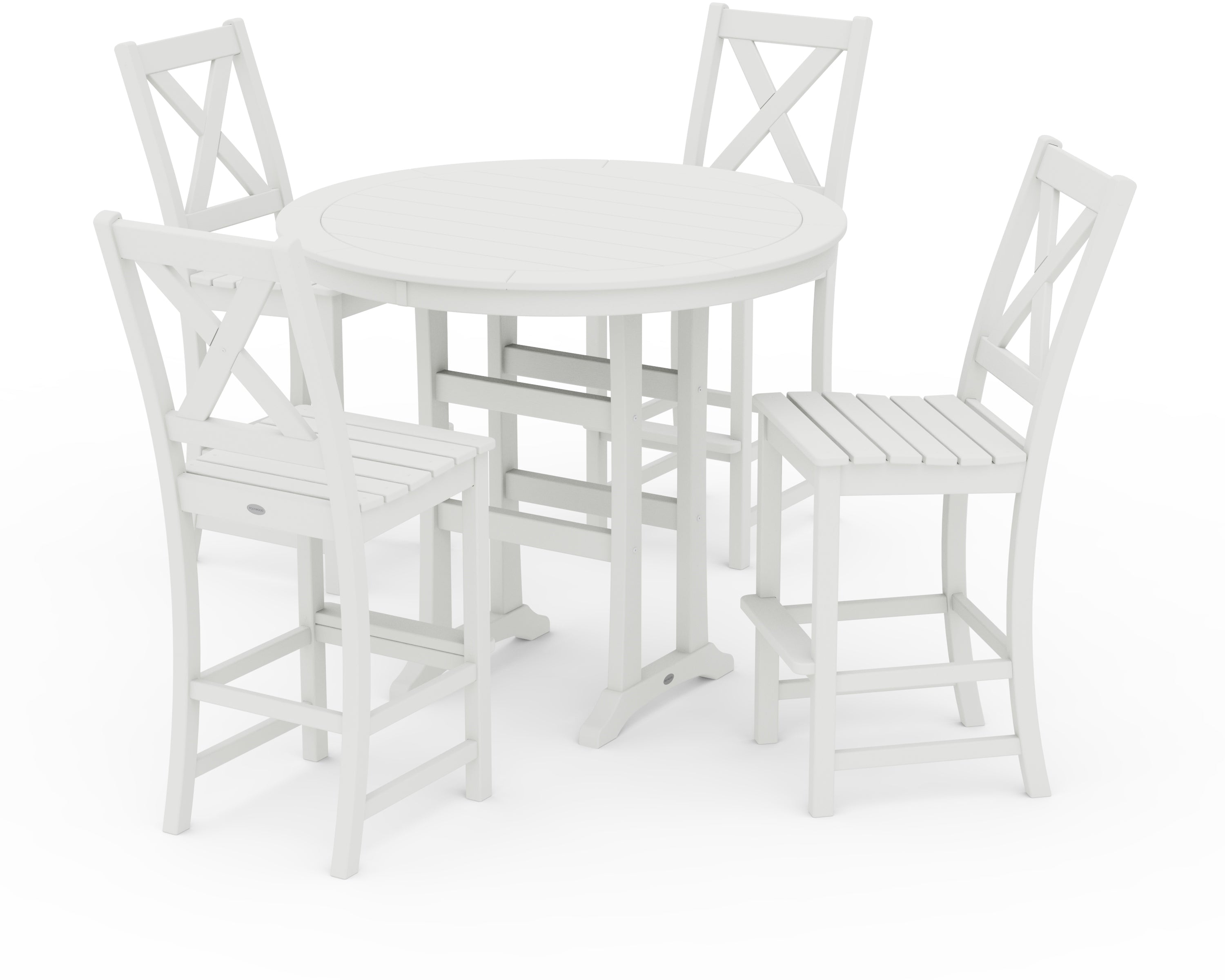 POLYWOOD Braxton 5-Piece Nautical Trestle Arm Chair Bar Set in Vintage White
