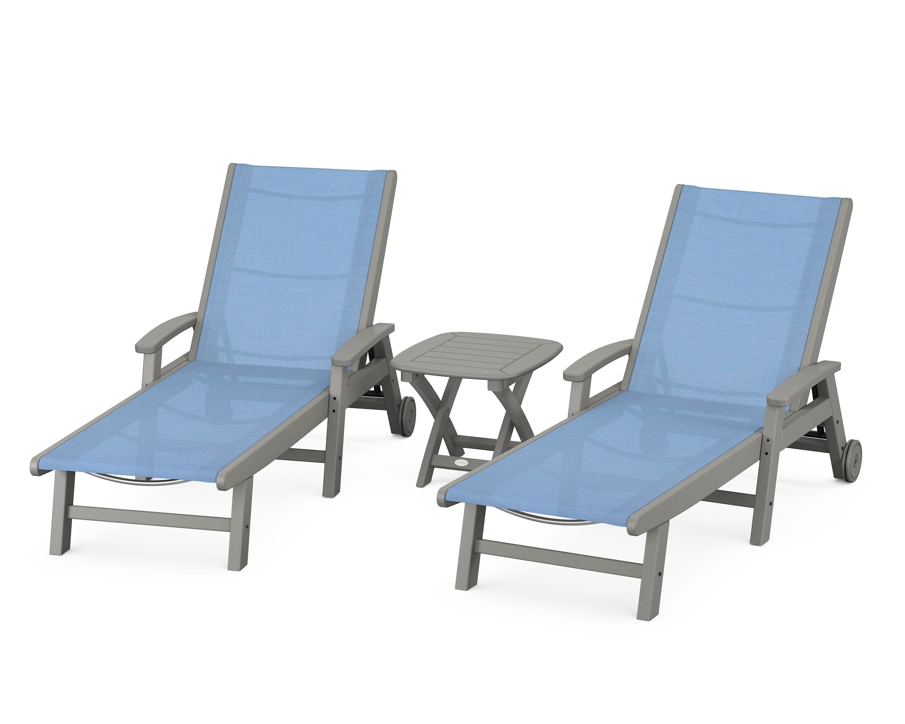 POLYWOOD Coastal 3-Piece Wheeled Chaise Set in Slate Grey / Poolside Sling