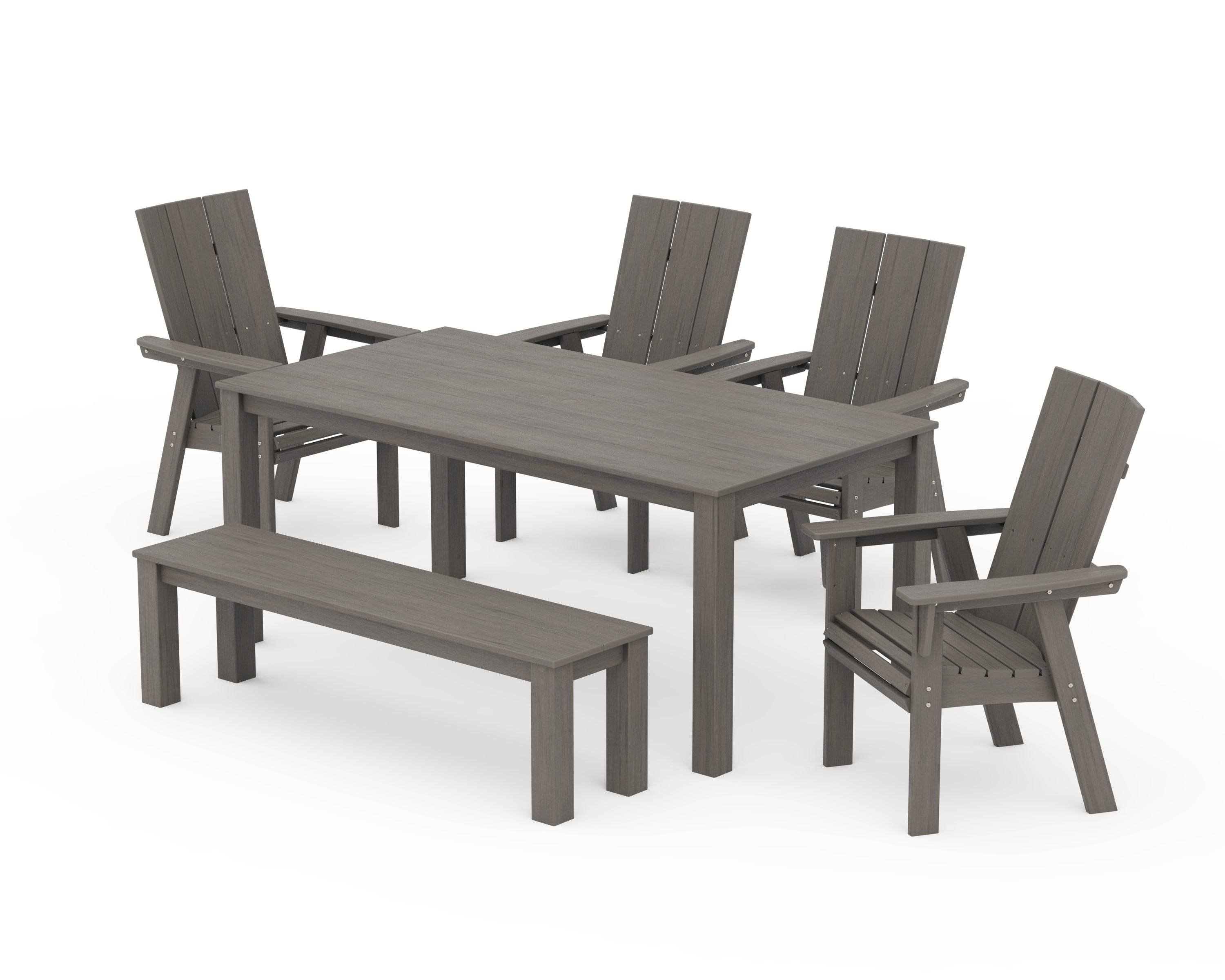 POLYWOOD Modern Curveback Adirondack 6-Piece Parsons Dining Set with Bench in Driftwood