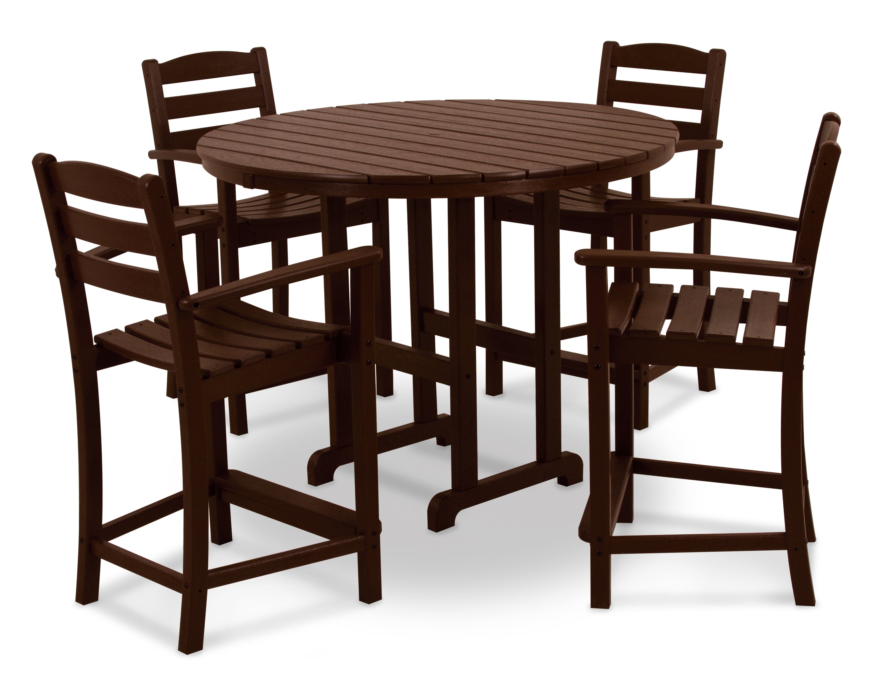 POLYWOOD® La Casa Café 5-Piece Round Farmhouse Counter Set in Mahogany