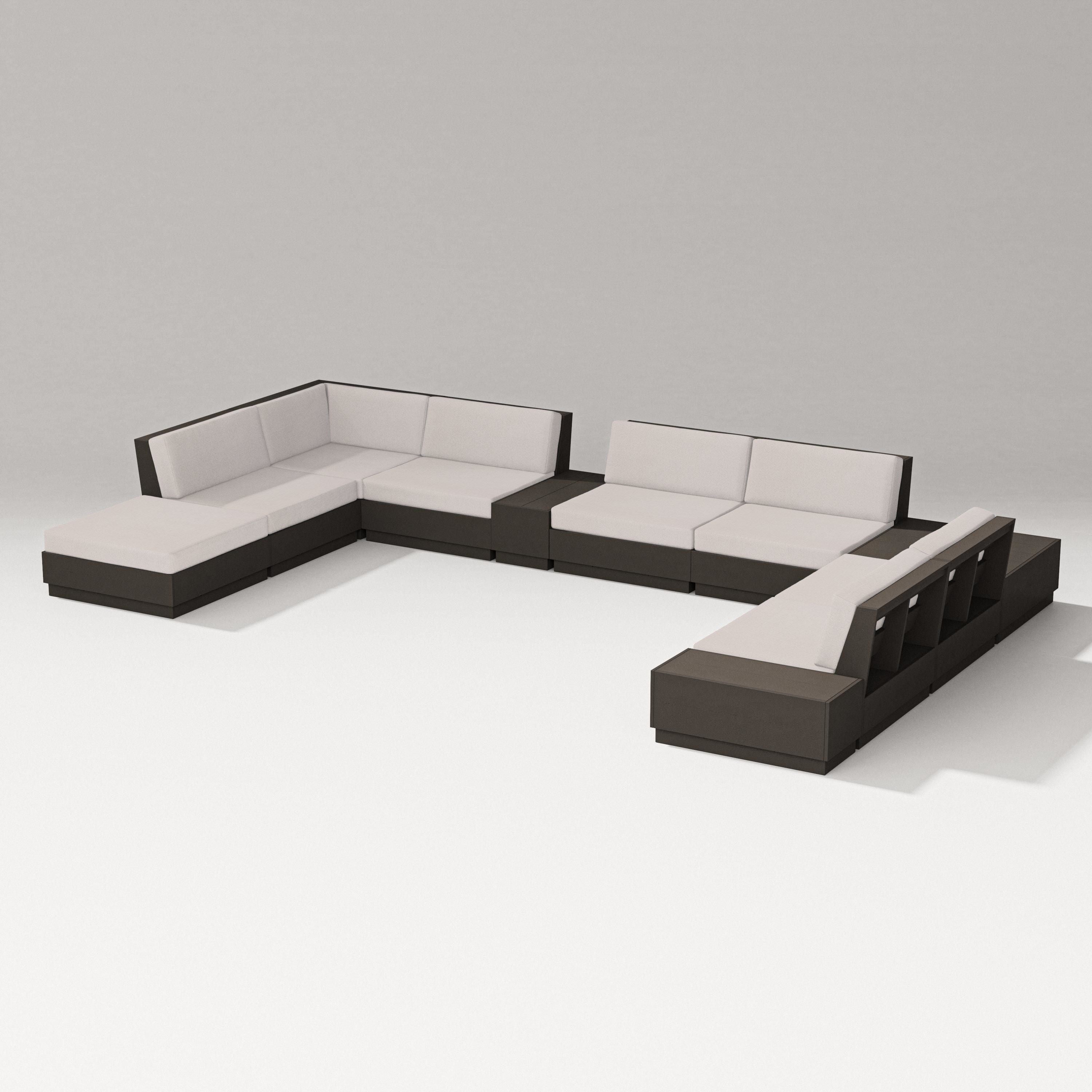PW Designer Series Elevate 11-Piece Conversation Sectional Set in Vintage Coffee / Dune Burlap