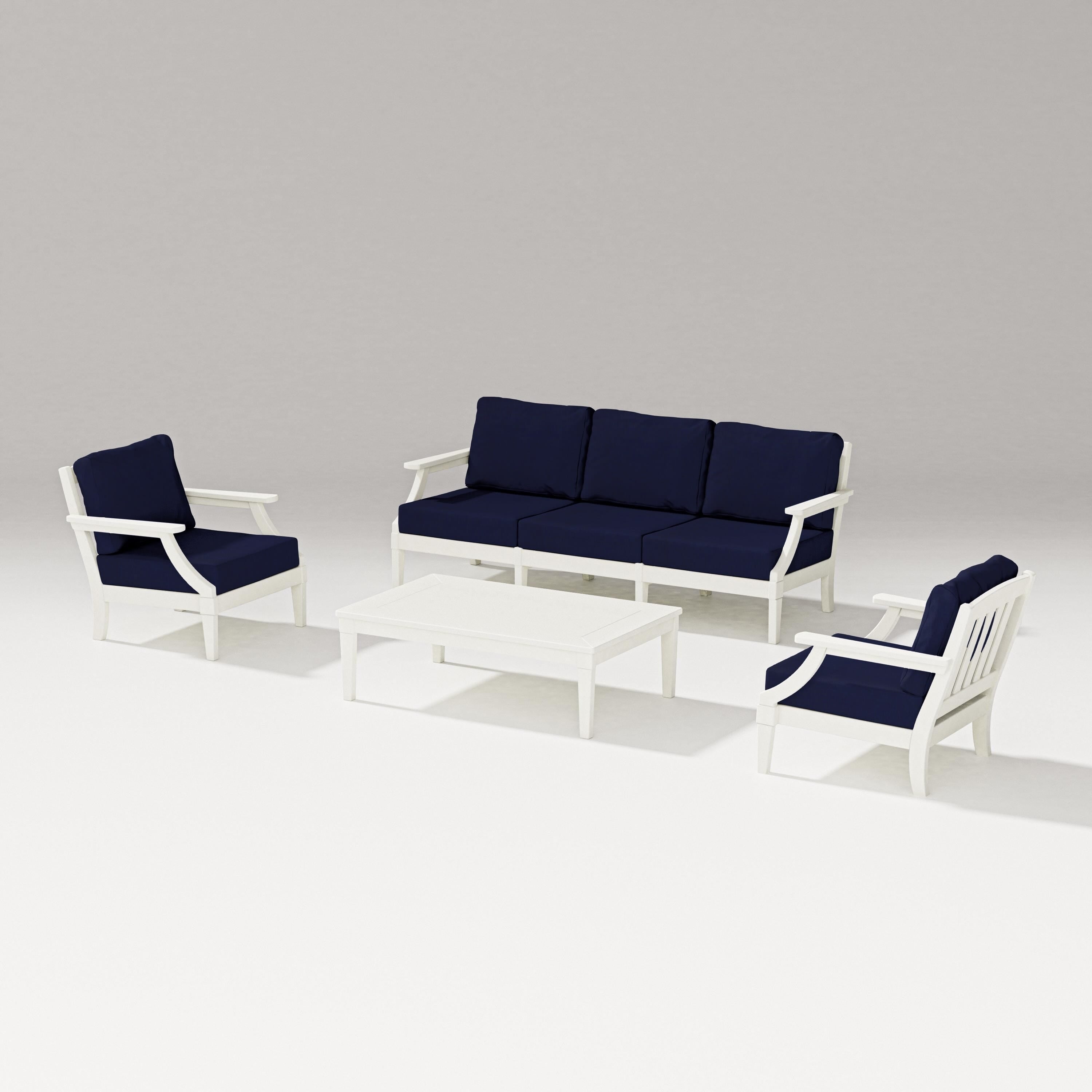 PW Designer Series Estate 4-Piece Lounge Sofa Set in Vintage White / Navy