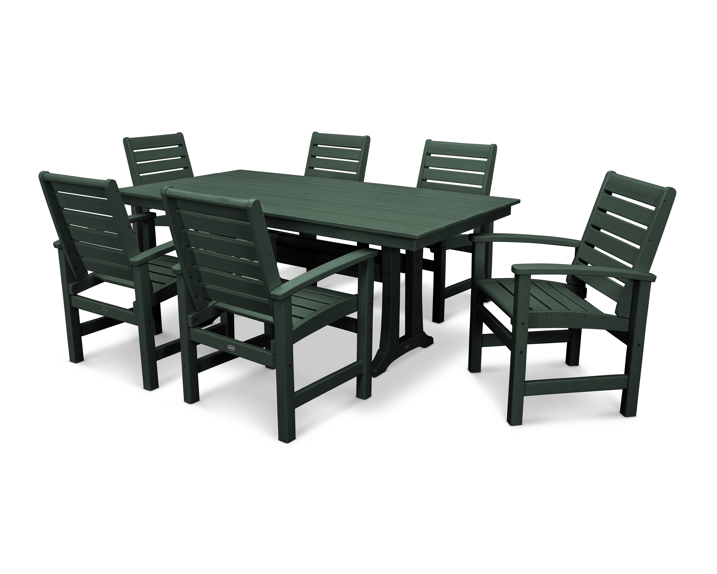 POLYWOOD® Signature 7-Piece Farmhouse Dining Set with Trestle Legs in Green