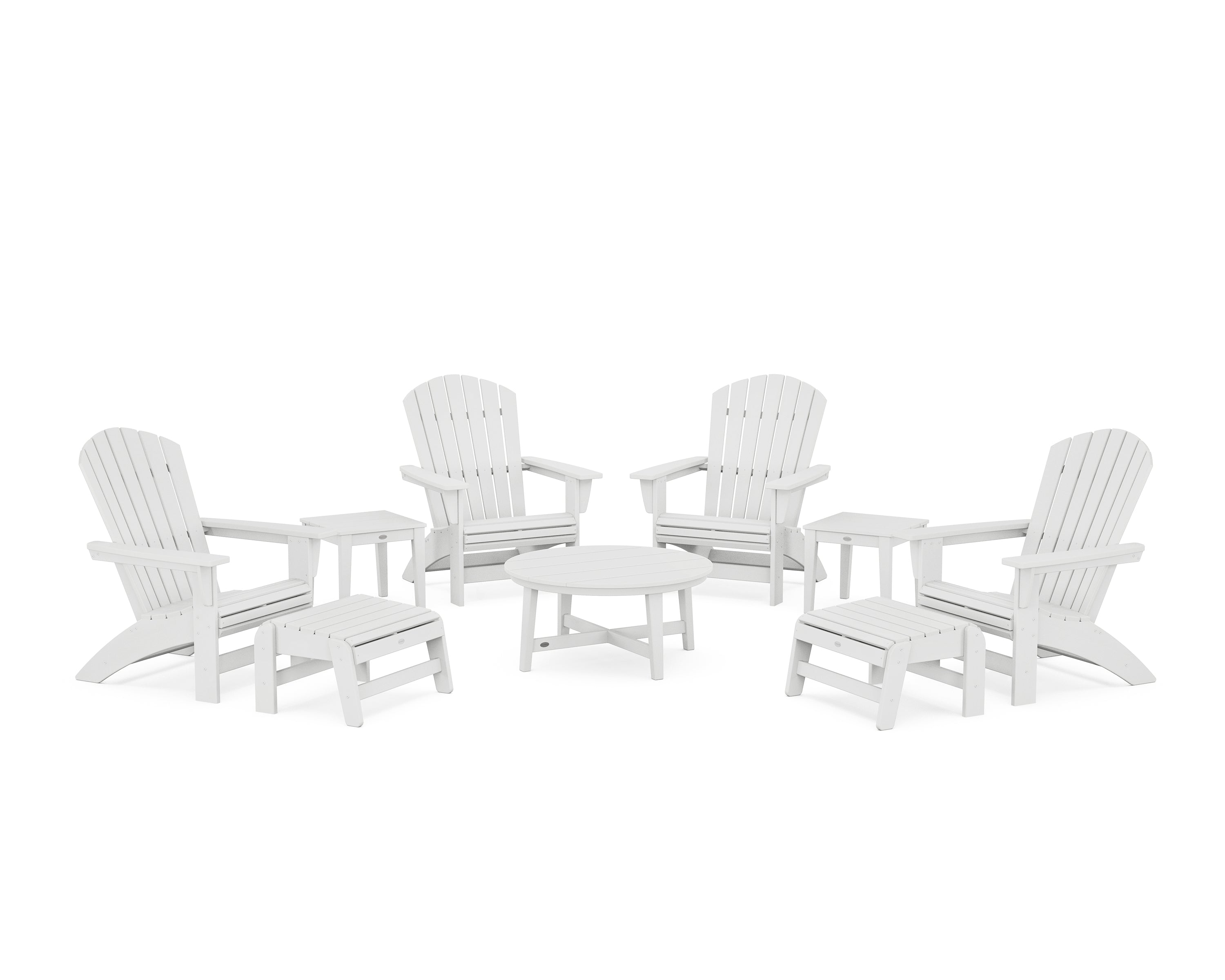 POLYWOOD® Nautical Grand Adirondack 9-Piece Conversation Set in White