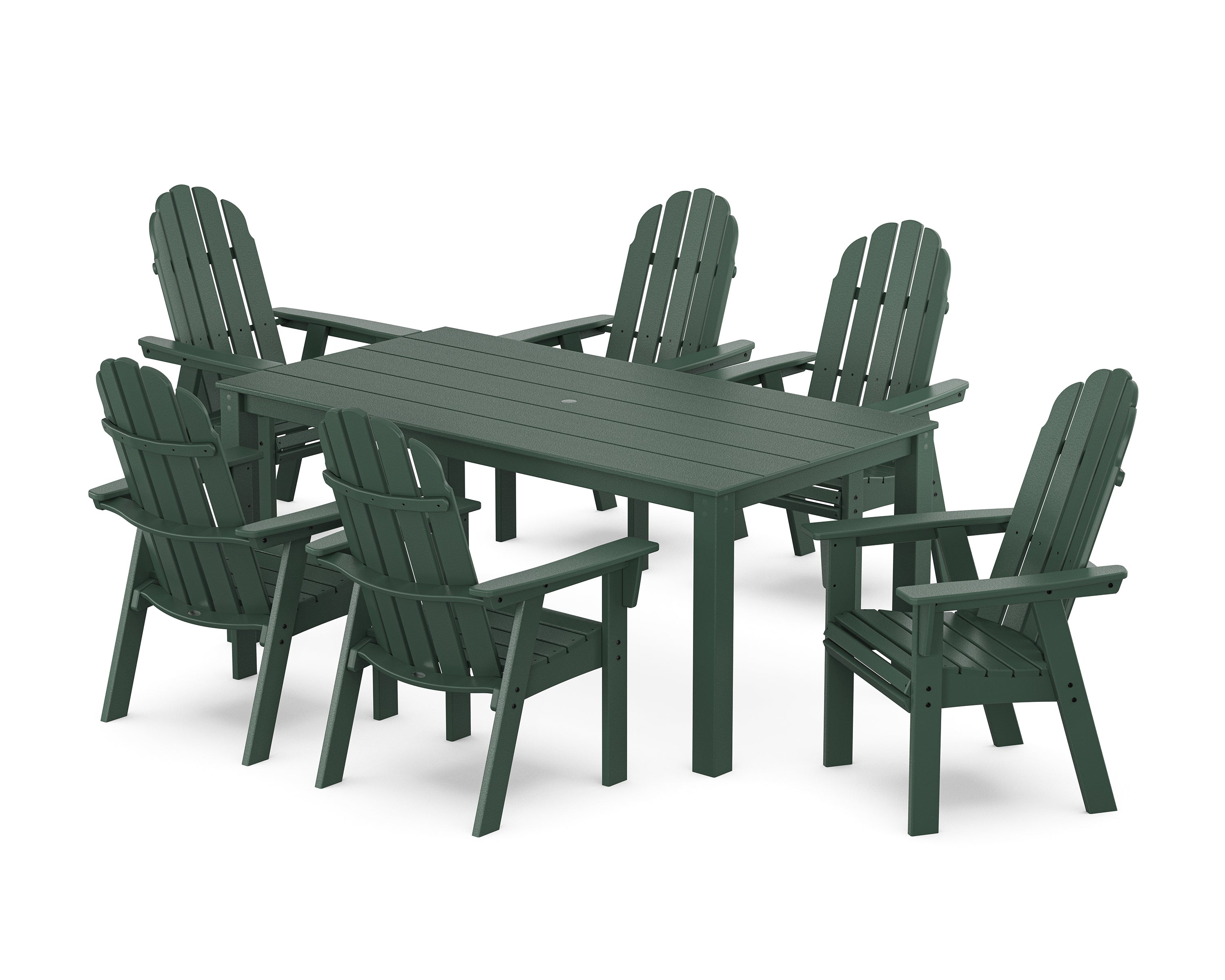 POLYWOOD® Vineyard Curveback Adirondack 7-Piece Parsons Dining Set in Green