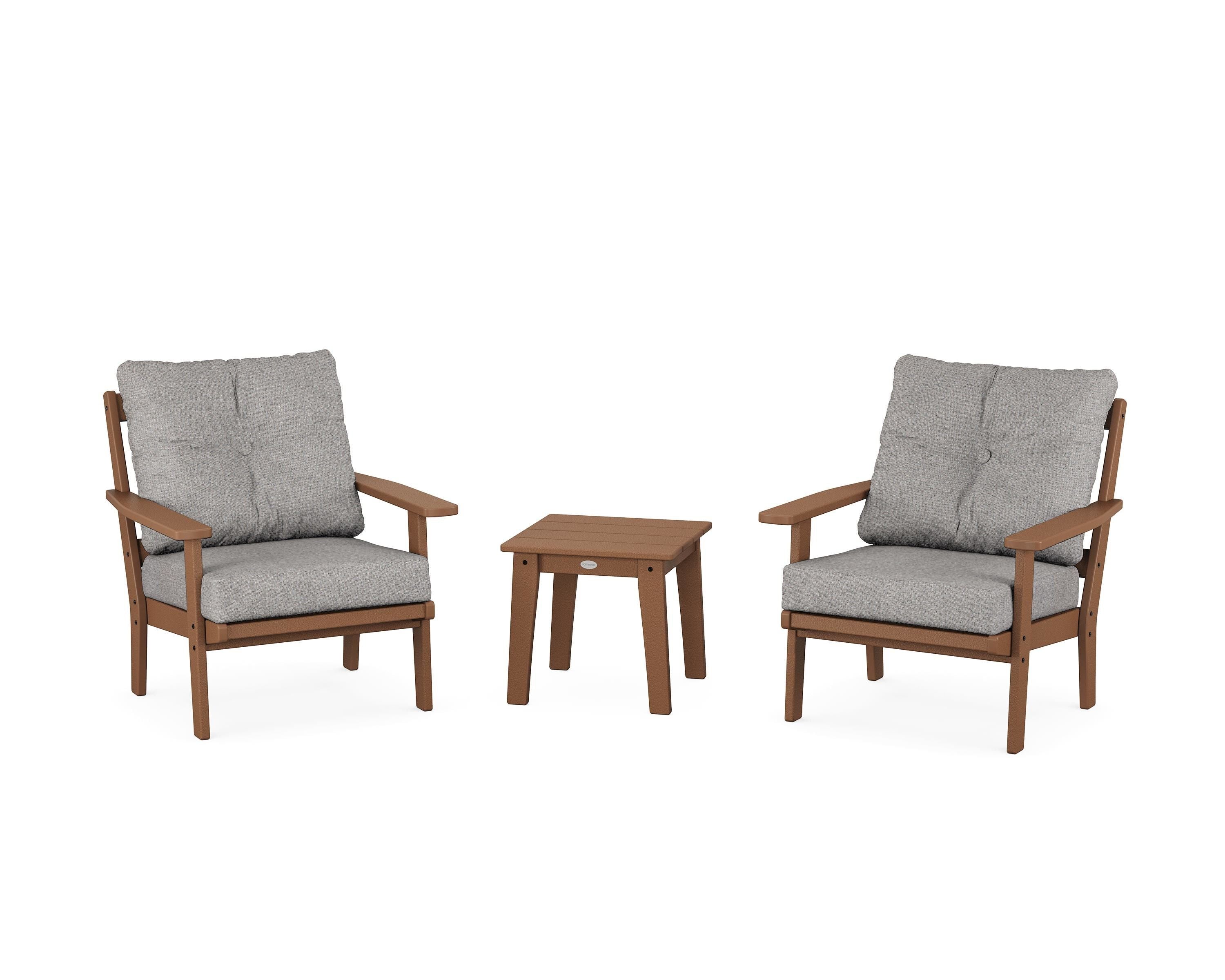 POLYWOOD Prairie 3-Piece Deep Seating Set in Teak / Grey Mist