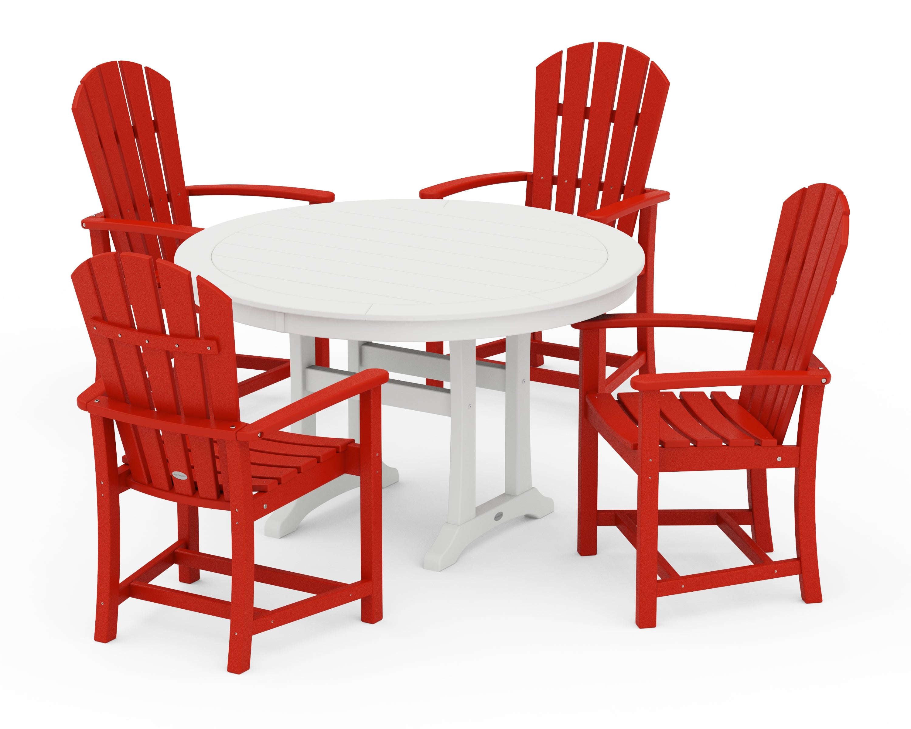 POLYWOOD Palm Coast 5-Piece Round Dining Set in Sunset Red / White