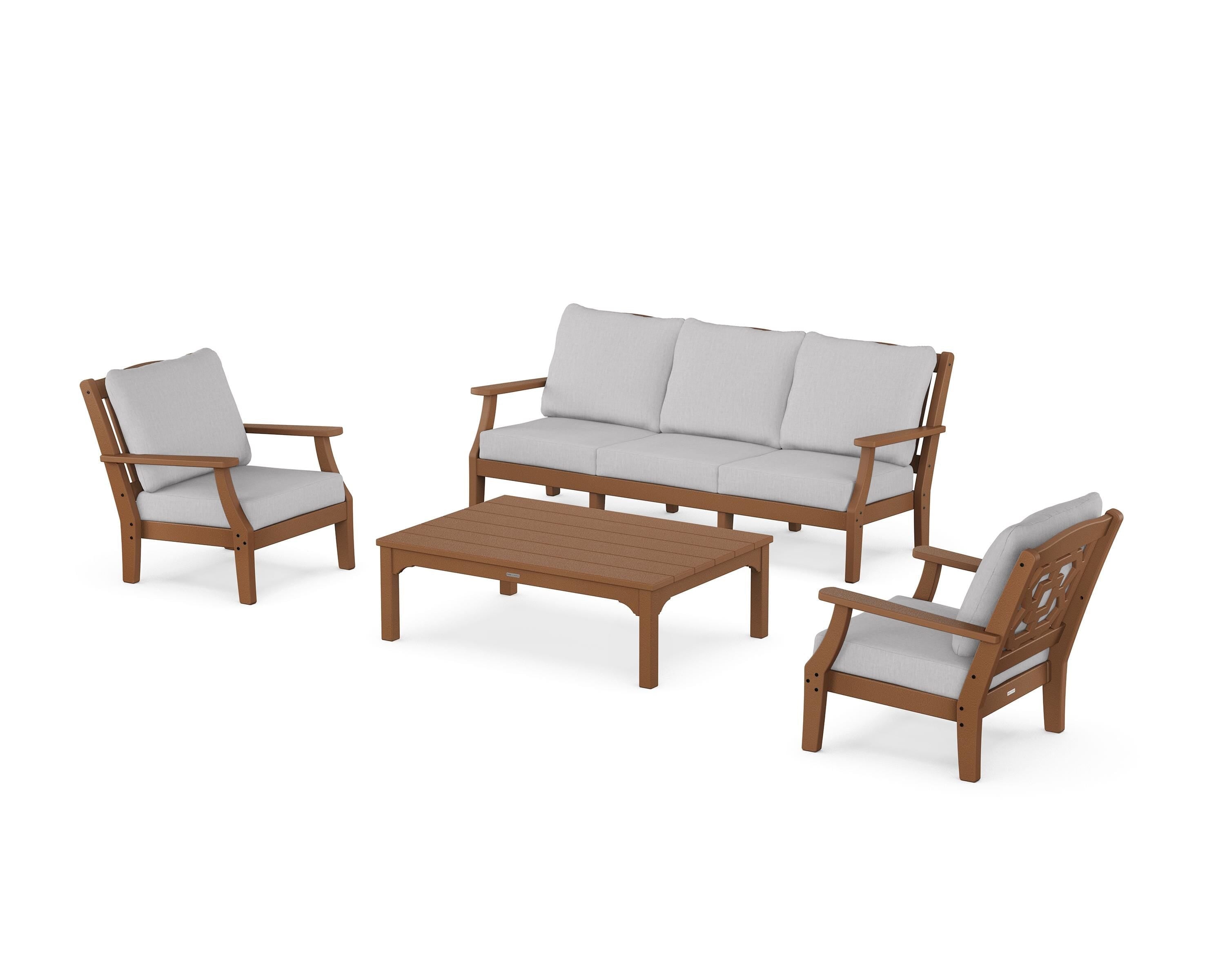 Martha Stewart by POLYWOOD Chinoiserie 4-Piece Deep Seating Set with Sofa in Teak / Granite