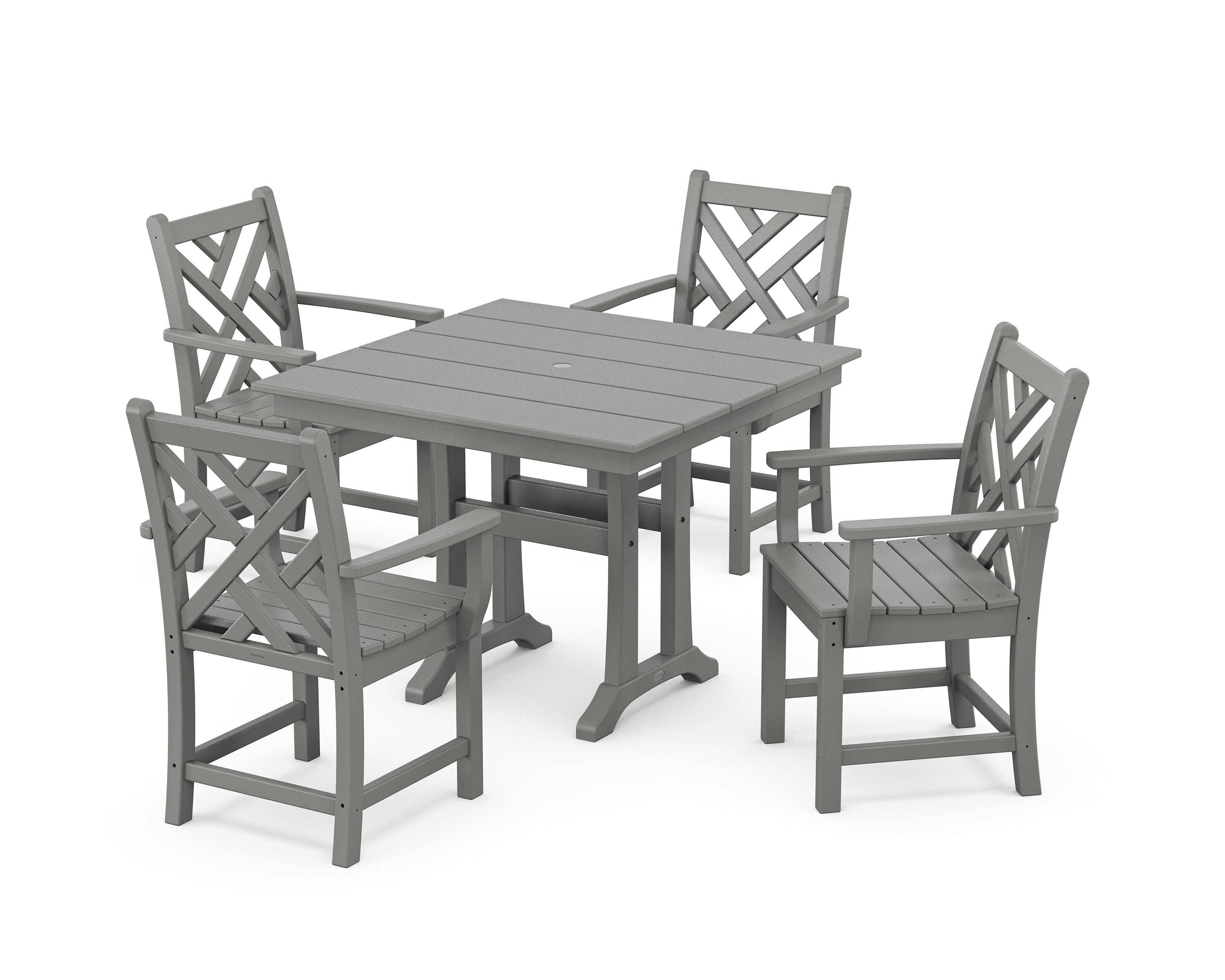 POLYWOOD Chippendale 5-Piece Farmhouse Trestle Arm Chair Dining Set in Slate Grey