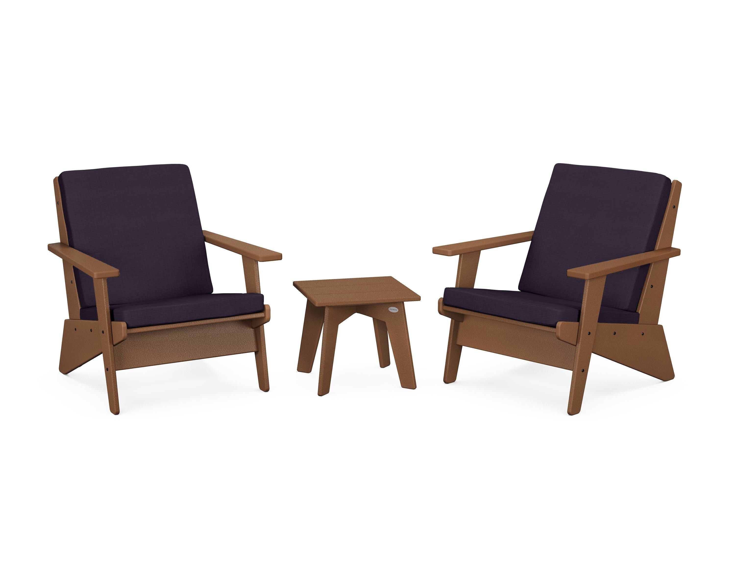 POLYWOOD Riviera Modern Lounge 3-Piece Set in Teak / Navy Linen