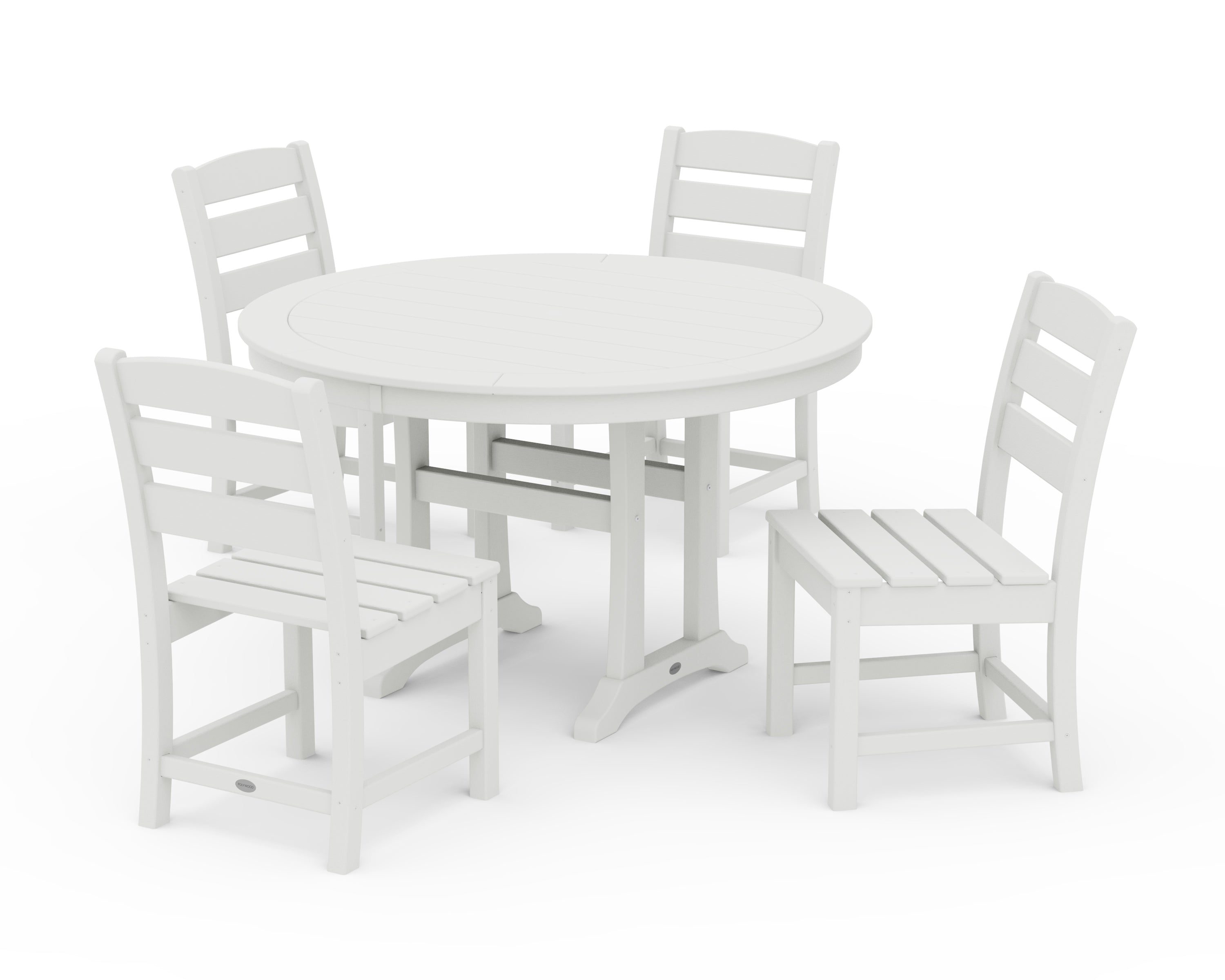 POLYWOOD Lakeside Side Chair 5-Piece Round Dining Set With Trestle Legs in Vintage White
