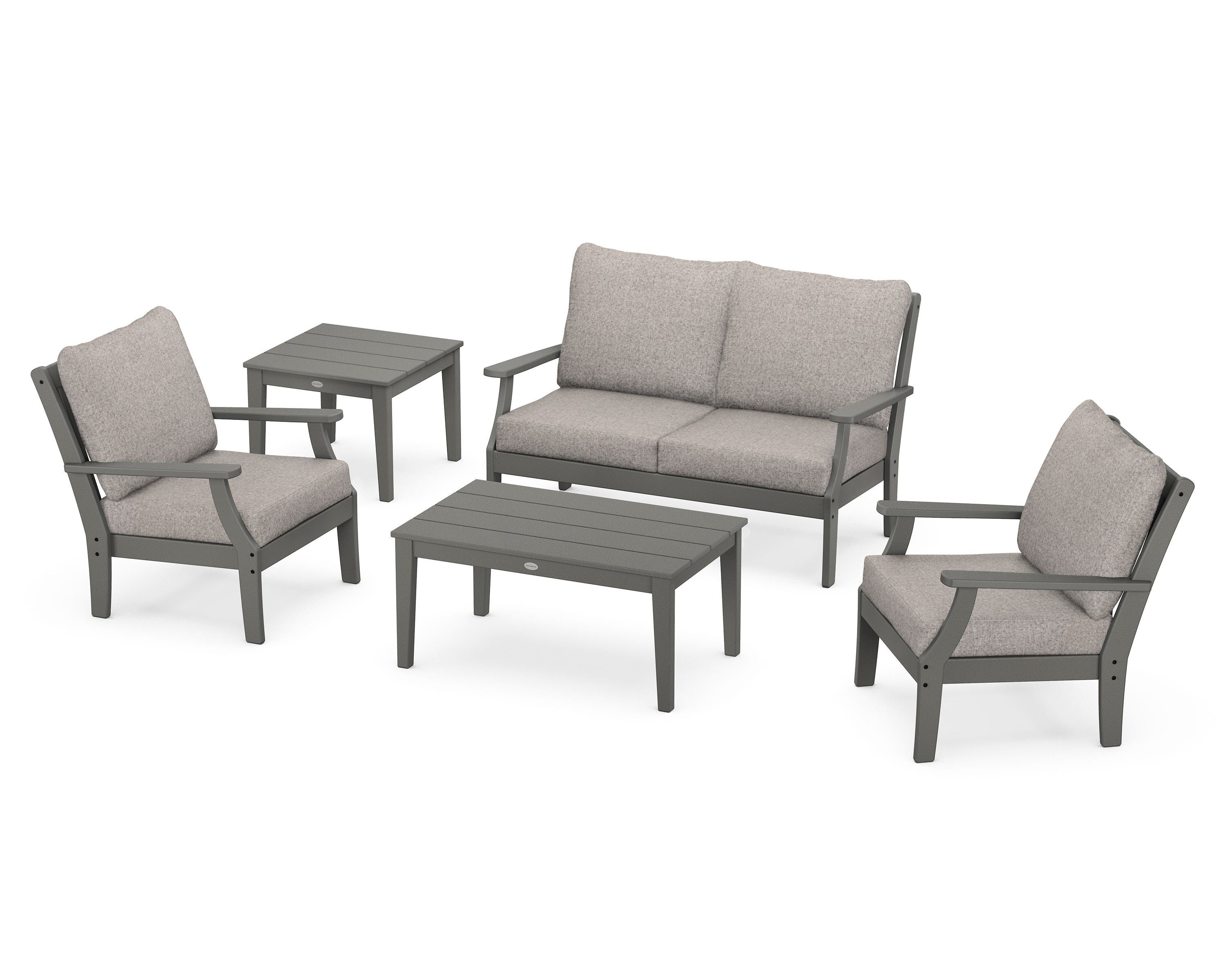POLYWOOD Braxton 5-Piece Deep Seating Set in Slate Grey / Weathered Tweed