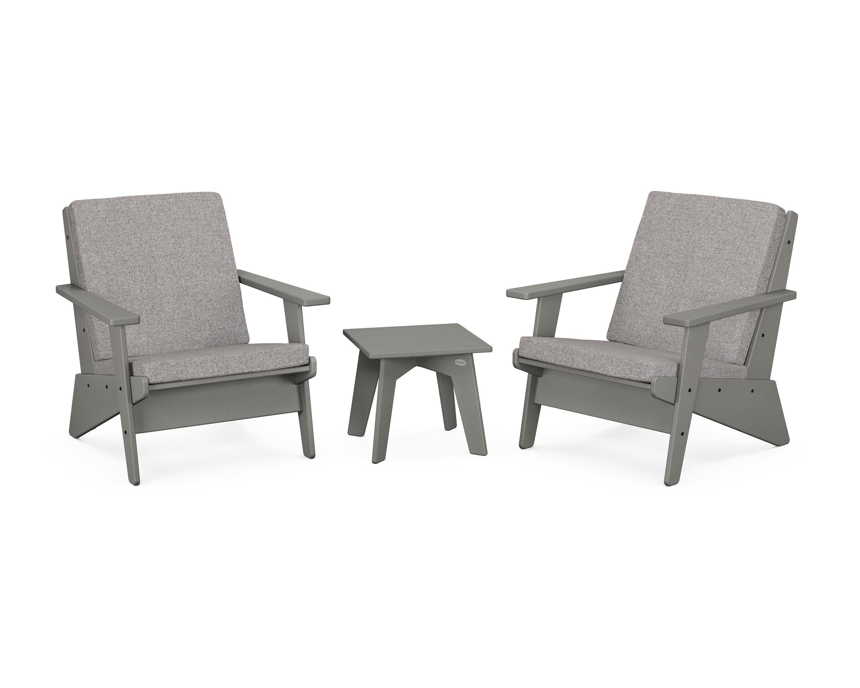 POLYWOOD Riviera Modern Lounge 3-Piece Set in Slate Grey / Grey Mist