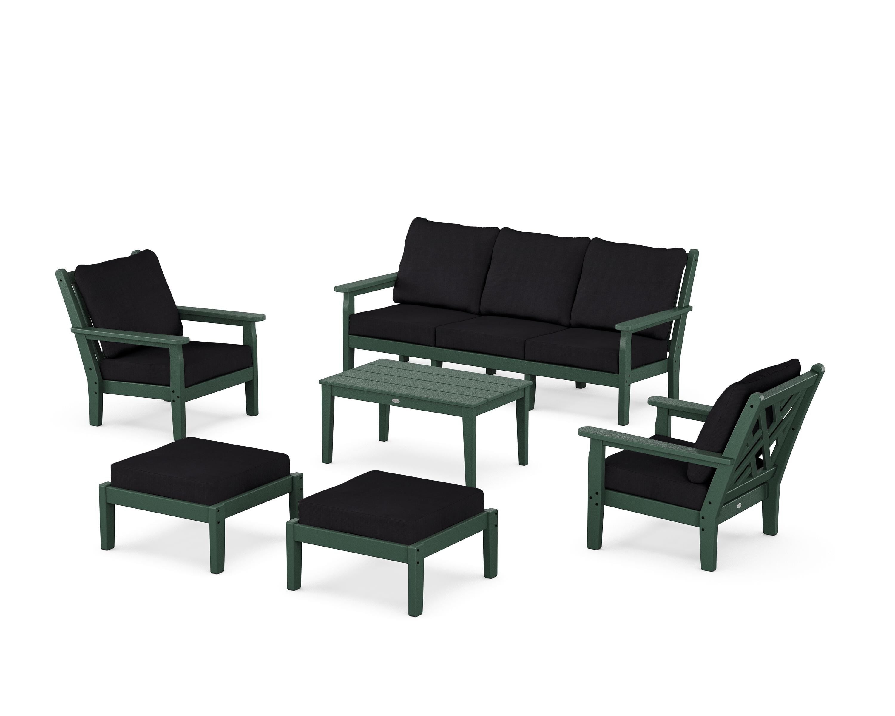 POLYWOOD Chippendale 6-Piece Lounge Sofa Set in Green / Midnight Linen