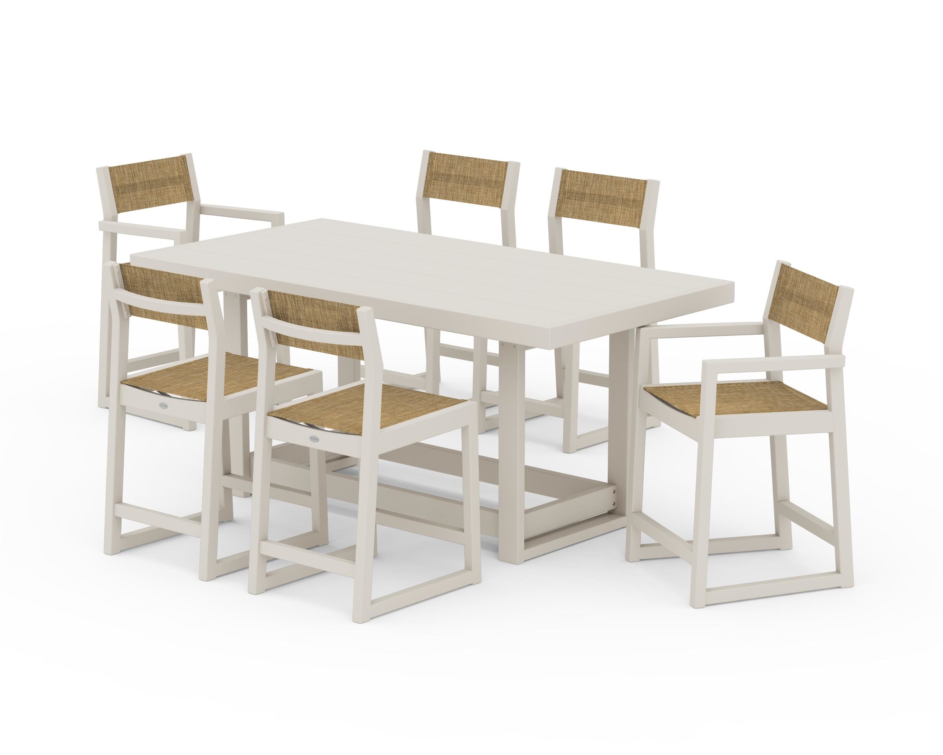 POLYWOOD EDGE Sling 7-Piece Counter Table Set in Sand / Burlap Sling