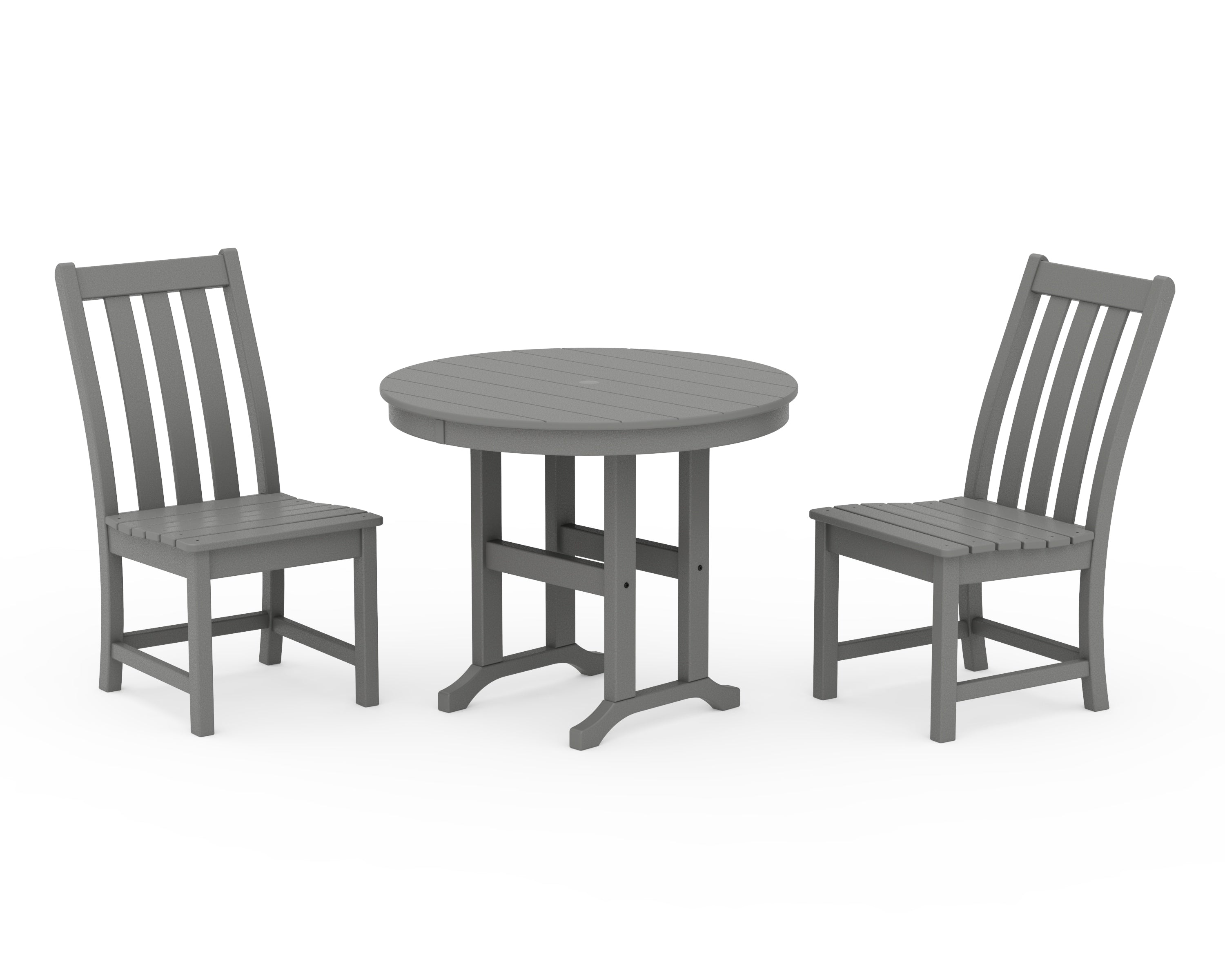 POLYWOOD Vineyard Side Chair 3-Piece Round Dining Set in Slate Grey