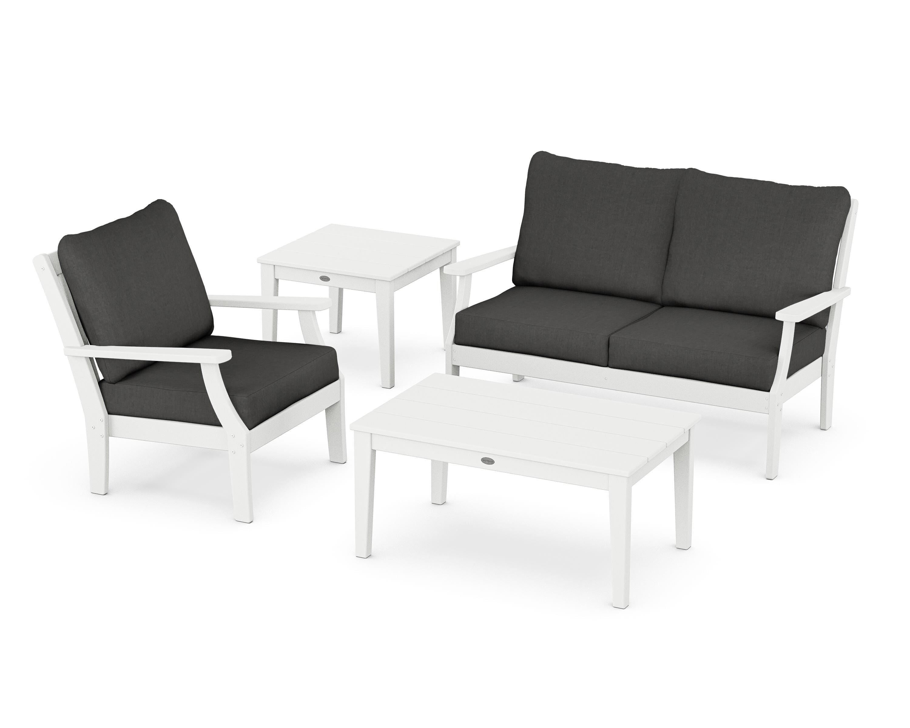 POLYWOOD Braxton 4-Piece Deep Seating Set in White / Spectrum Carbon
