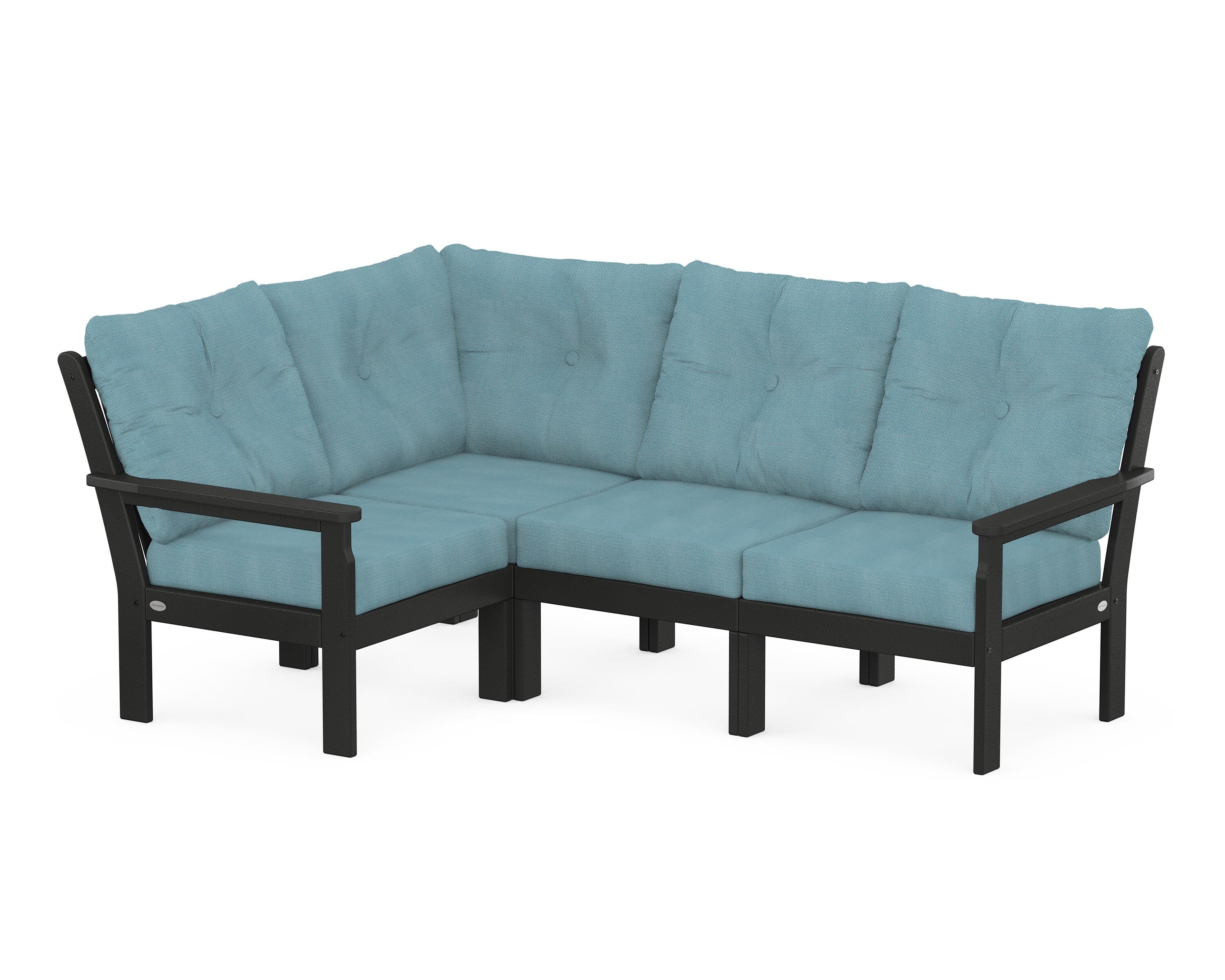 POLYWOOD Vineyard 4-Piece Sectional in Black / Lattice Sky Blue