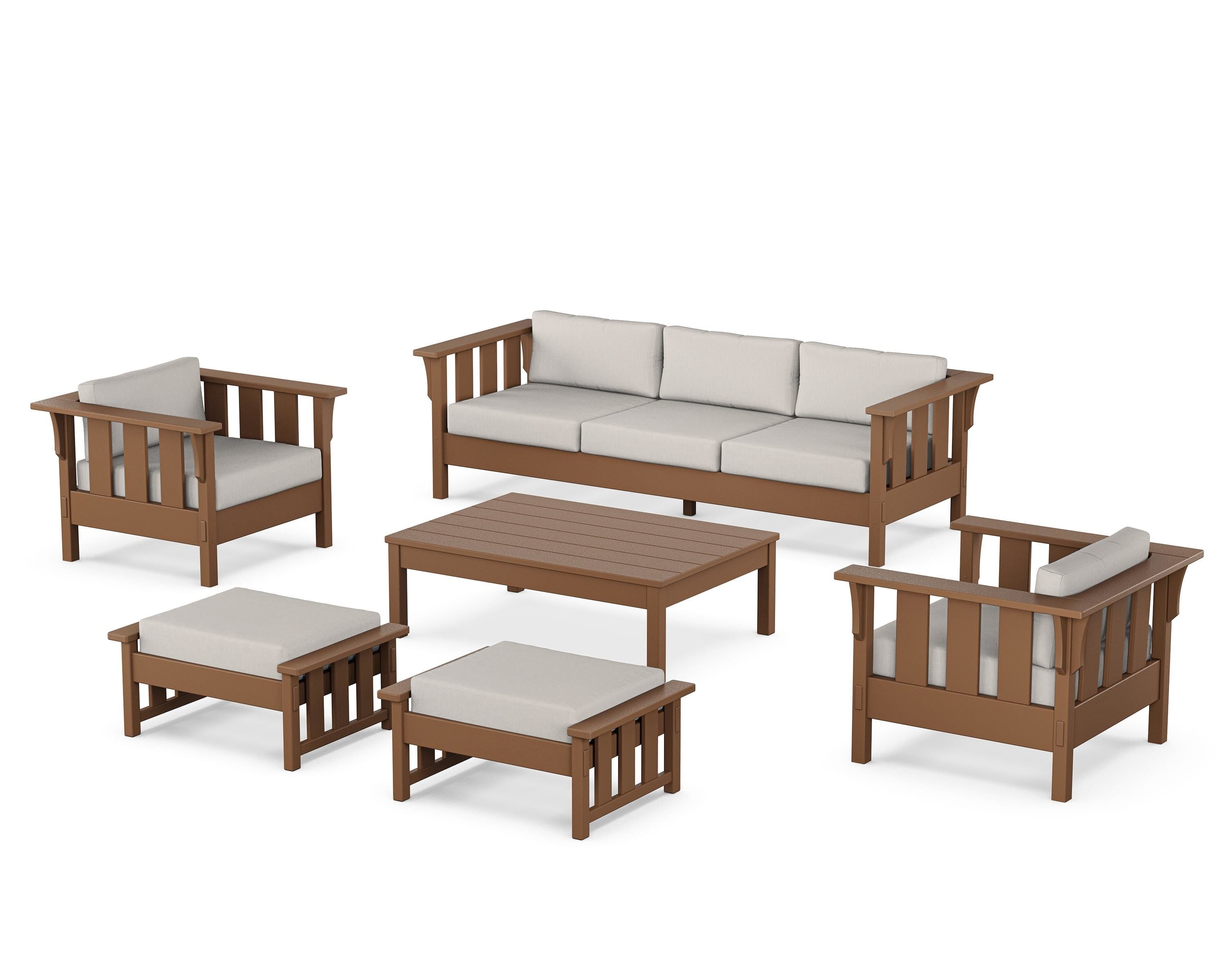 Martha Stewart by POLYWOOD Acadia 6-Piece Lounge Sofa Set in Teak / Cast Ash