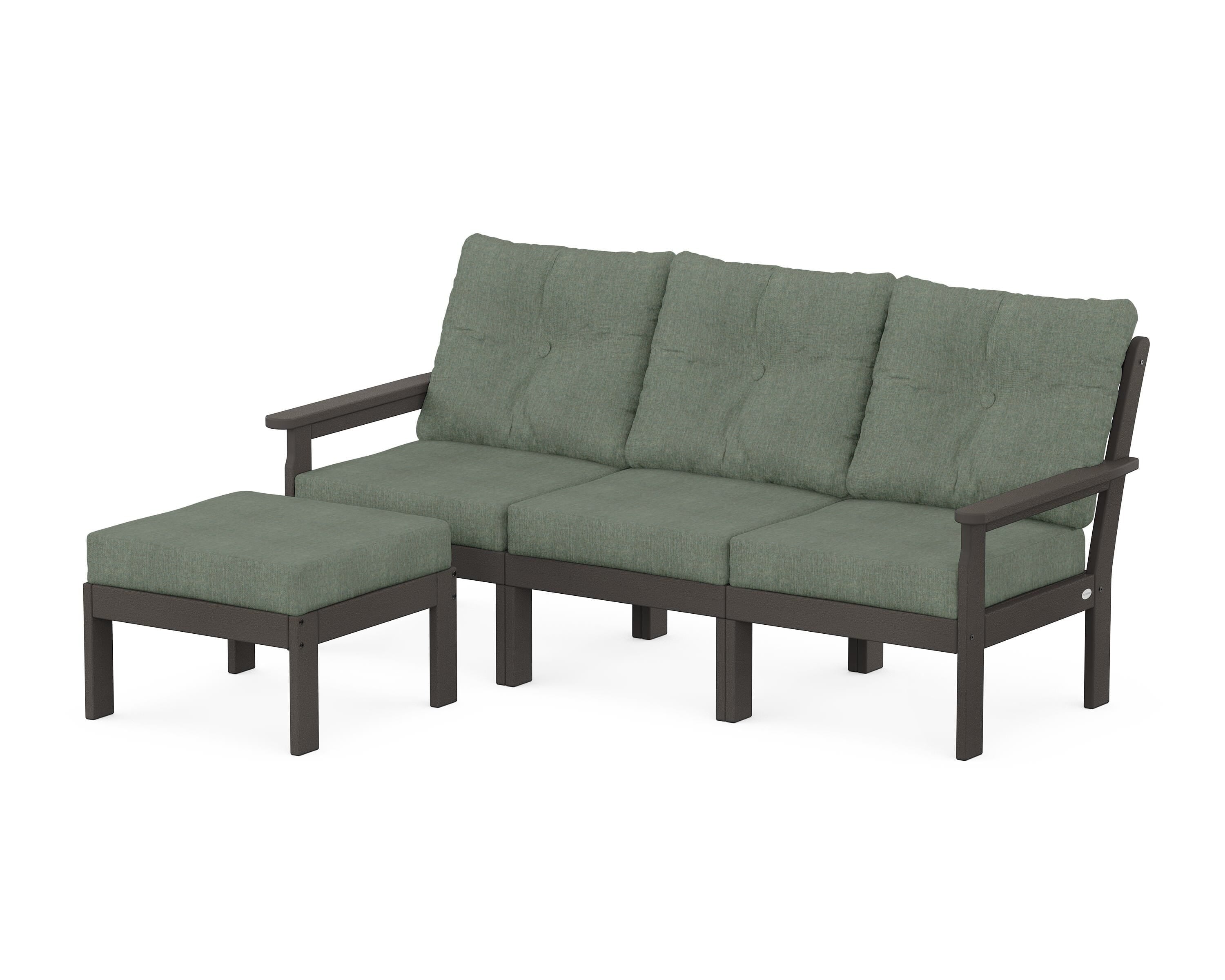 POLYWOOD Vineyard 4-Piece Sectional with Ottoman in Vintage Coffee / Cast Sage