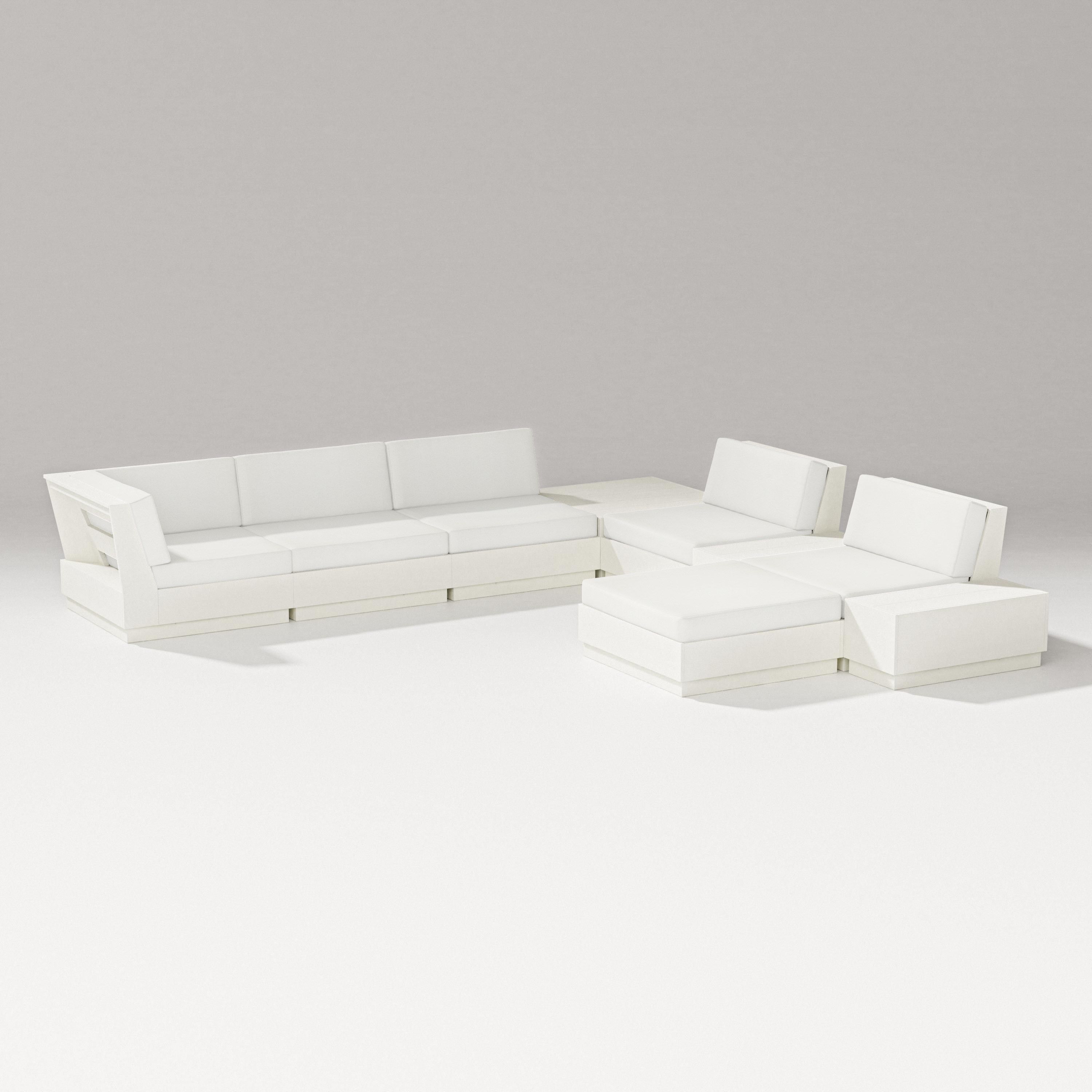 PW Designer Series Elevate 9-Piece Conversation Sectional in Vintage White / Natural Linen
