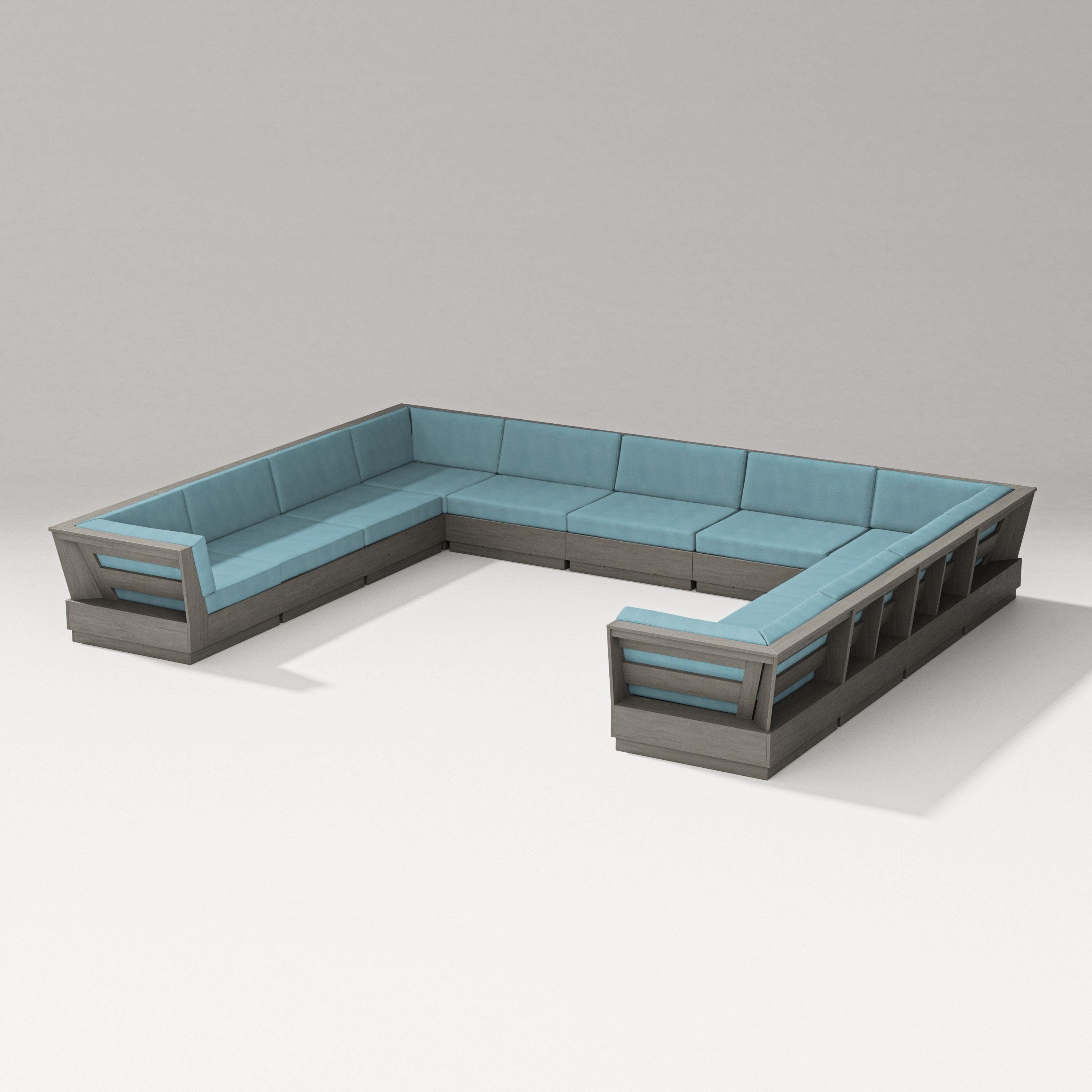 PW Designer Series Elevate Large U-Shaped Sectional in Driftwood / Lattice Sky Blue