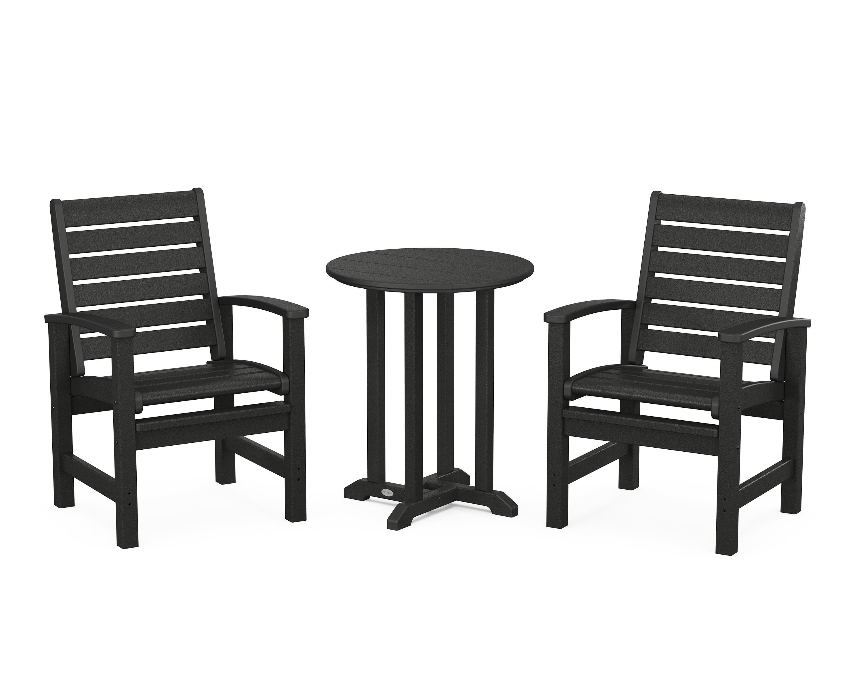 POLYWOOD Signature 3-Piece Round Farmhouse Bistro Dining Set in Black