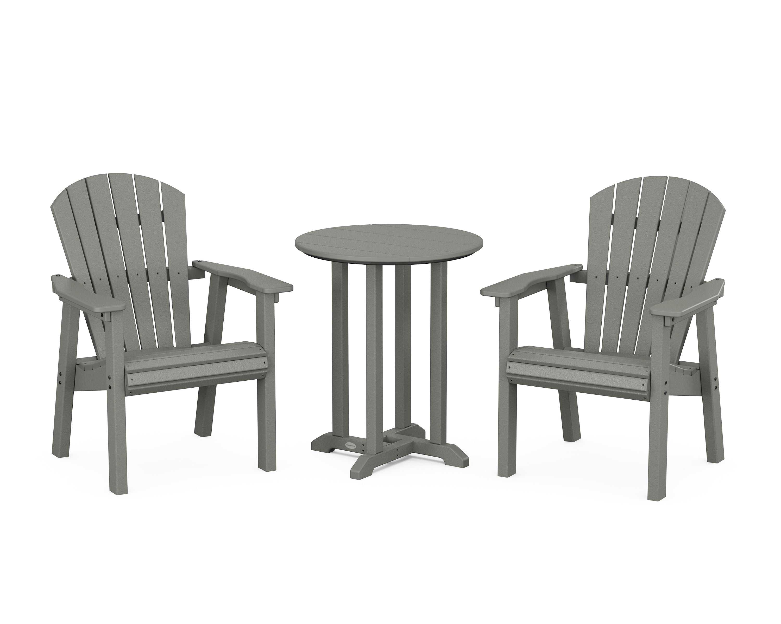 POLYWOOD Seashell 3-Piece Round Farmhouse Bistro Dining Set in Slate Grey