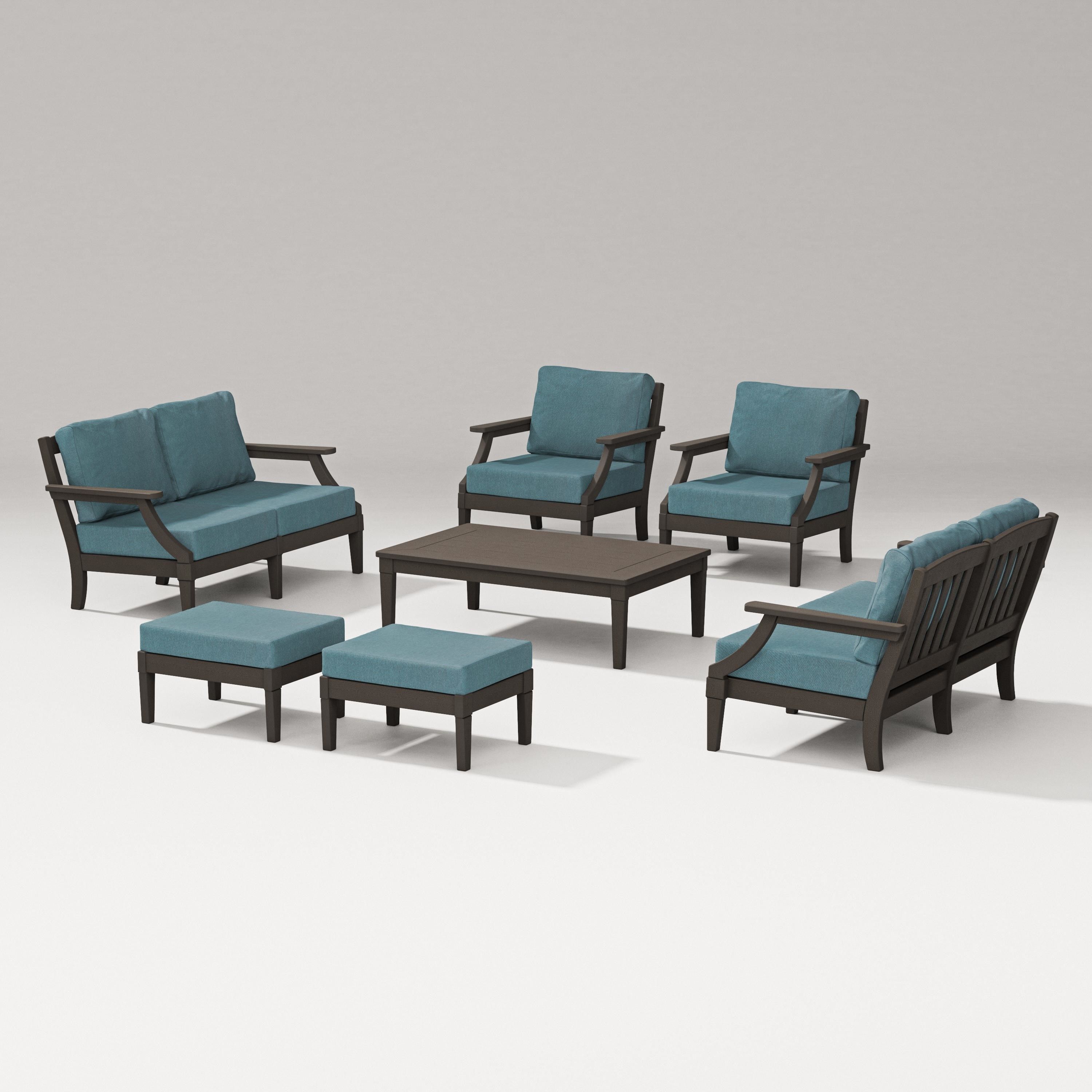 PW Designer Series Estate 7-Piece Lounge Loveseat Set in Vintage Coffee / Ocean Teal