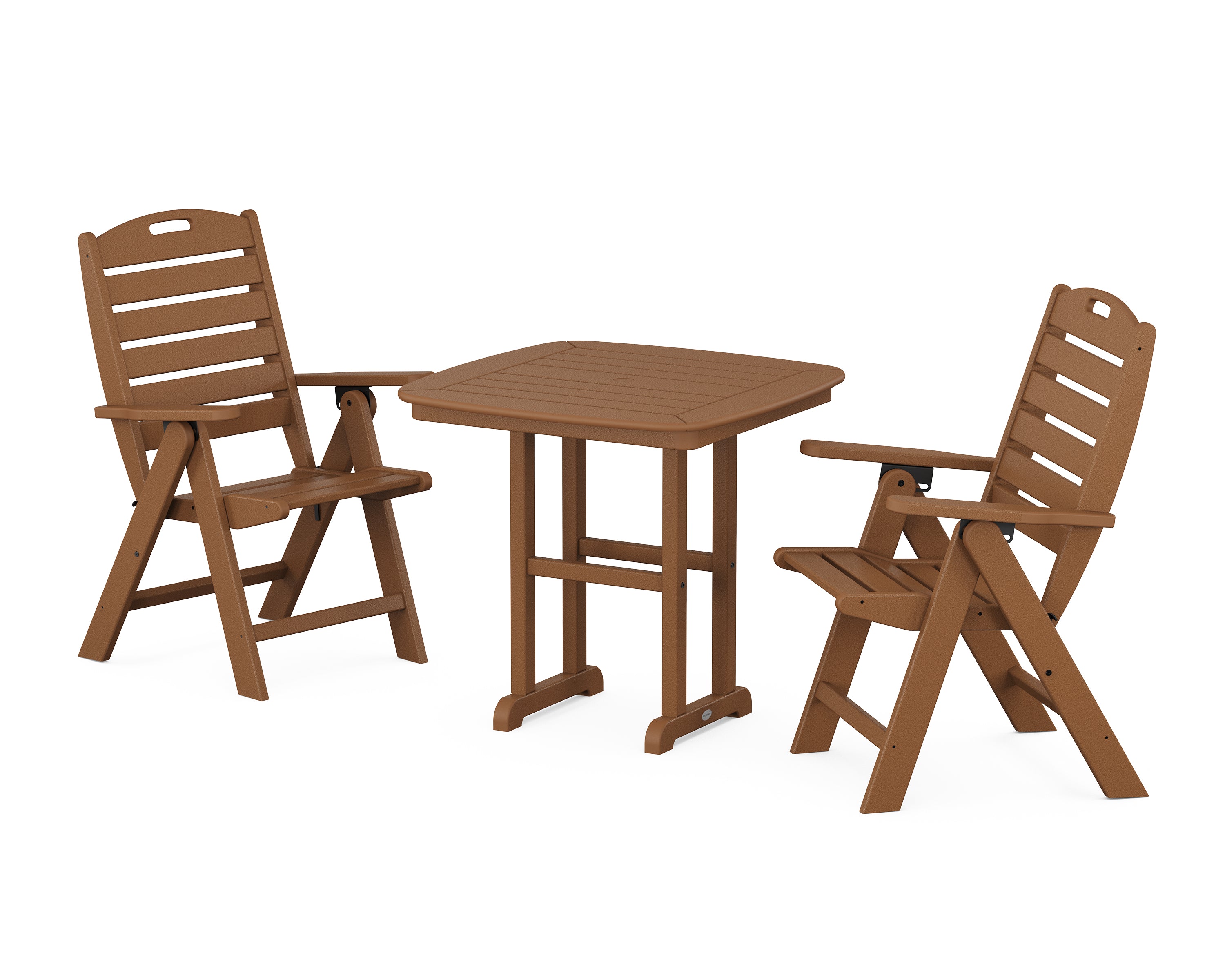 POLYWOOD® Nautical Folding Highback Chair 3-Piece Dining Set in Teak